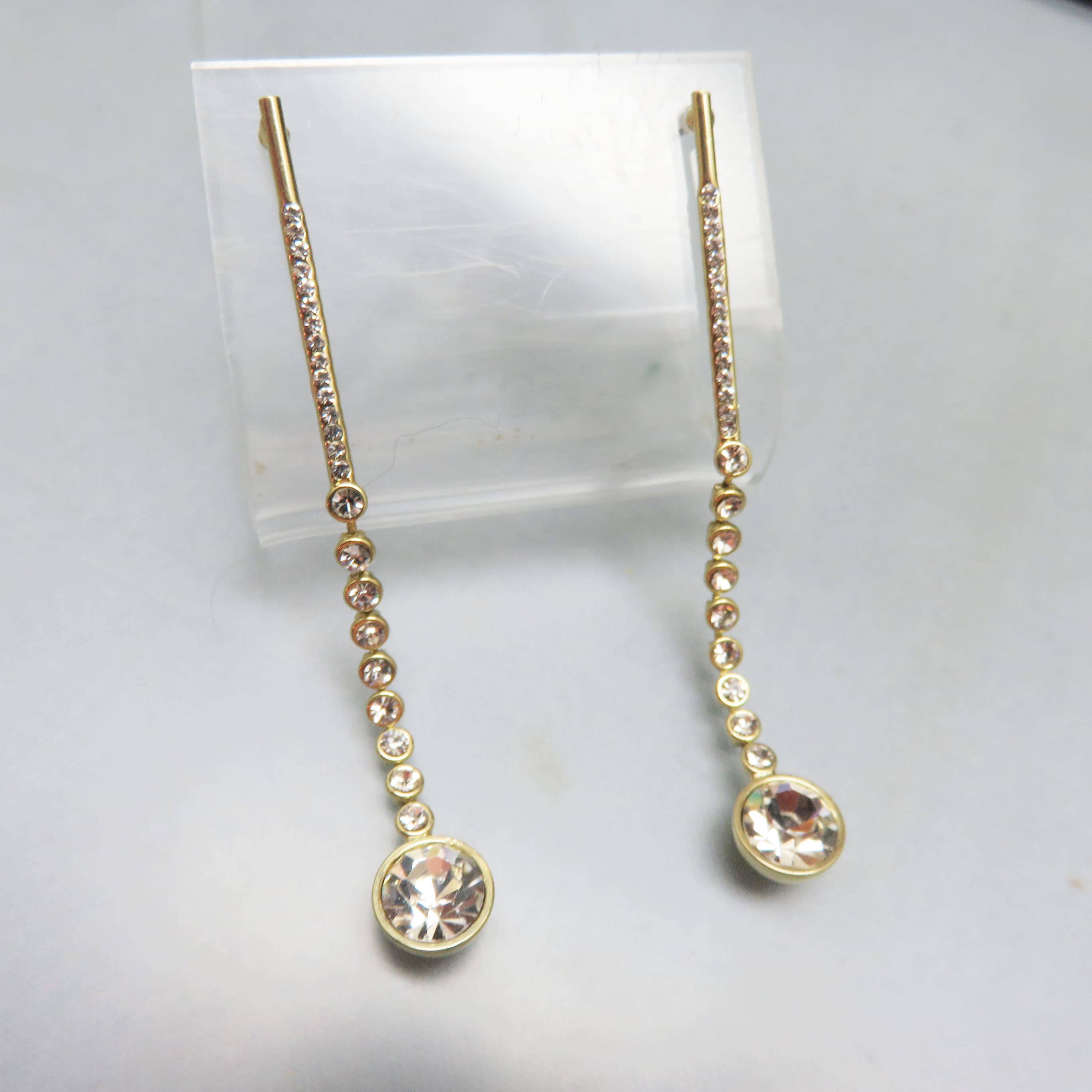 Elegant Line of Rhinestones Post Style Pierced Earrings