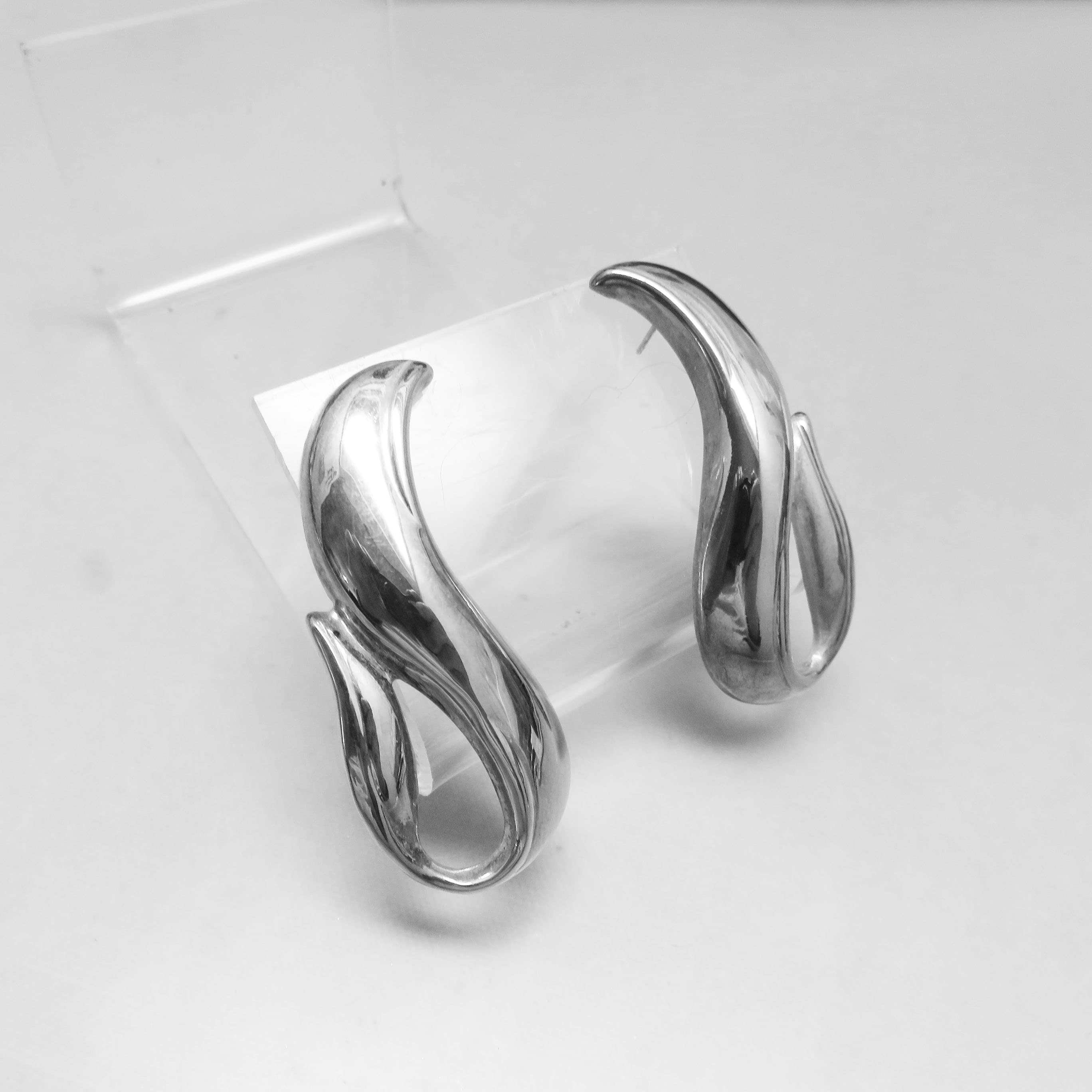 Silverplated Organic Shaped Post Pierced Earrings