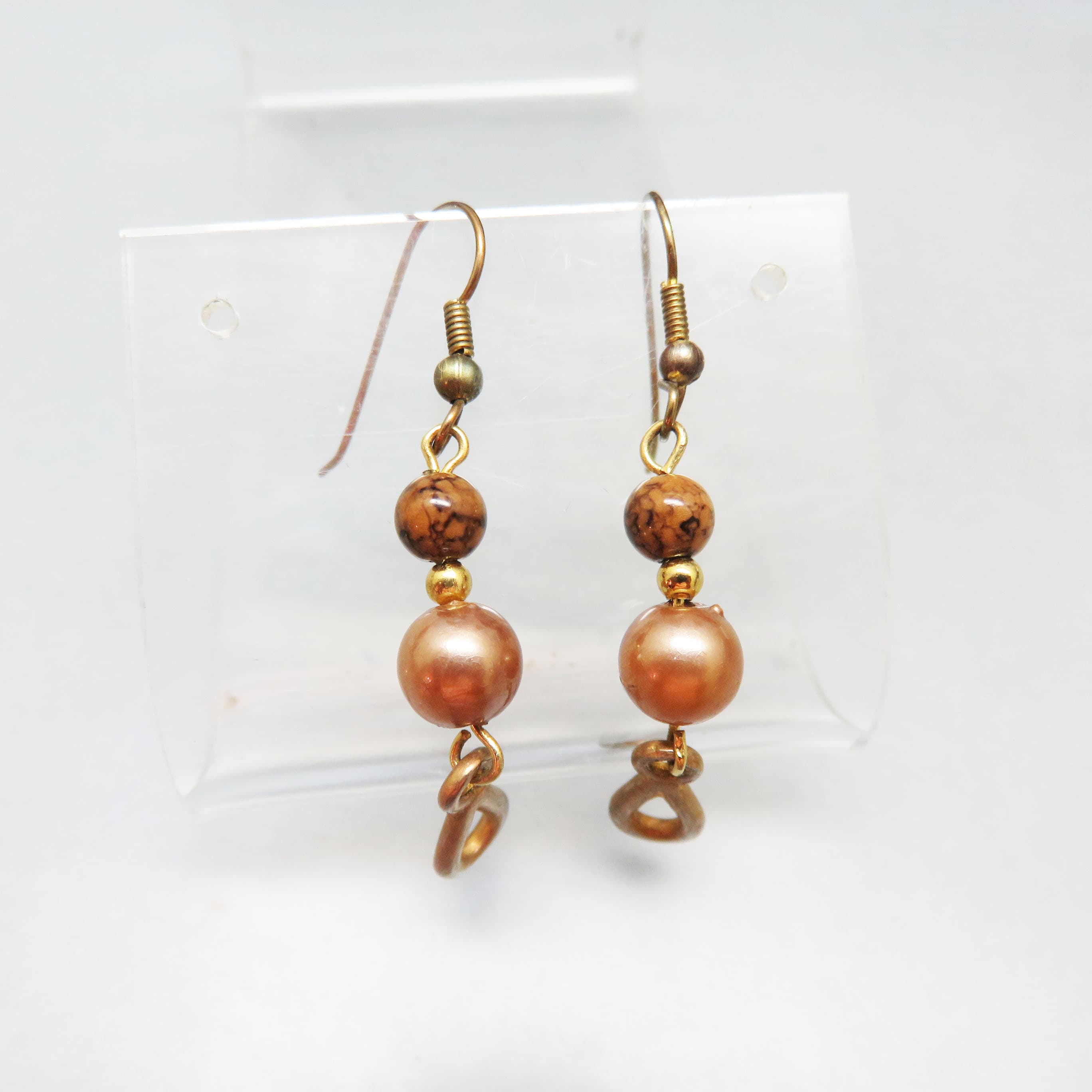 Coppery Brown Faux Pearl and Jasper Pierced Earrings