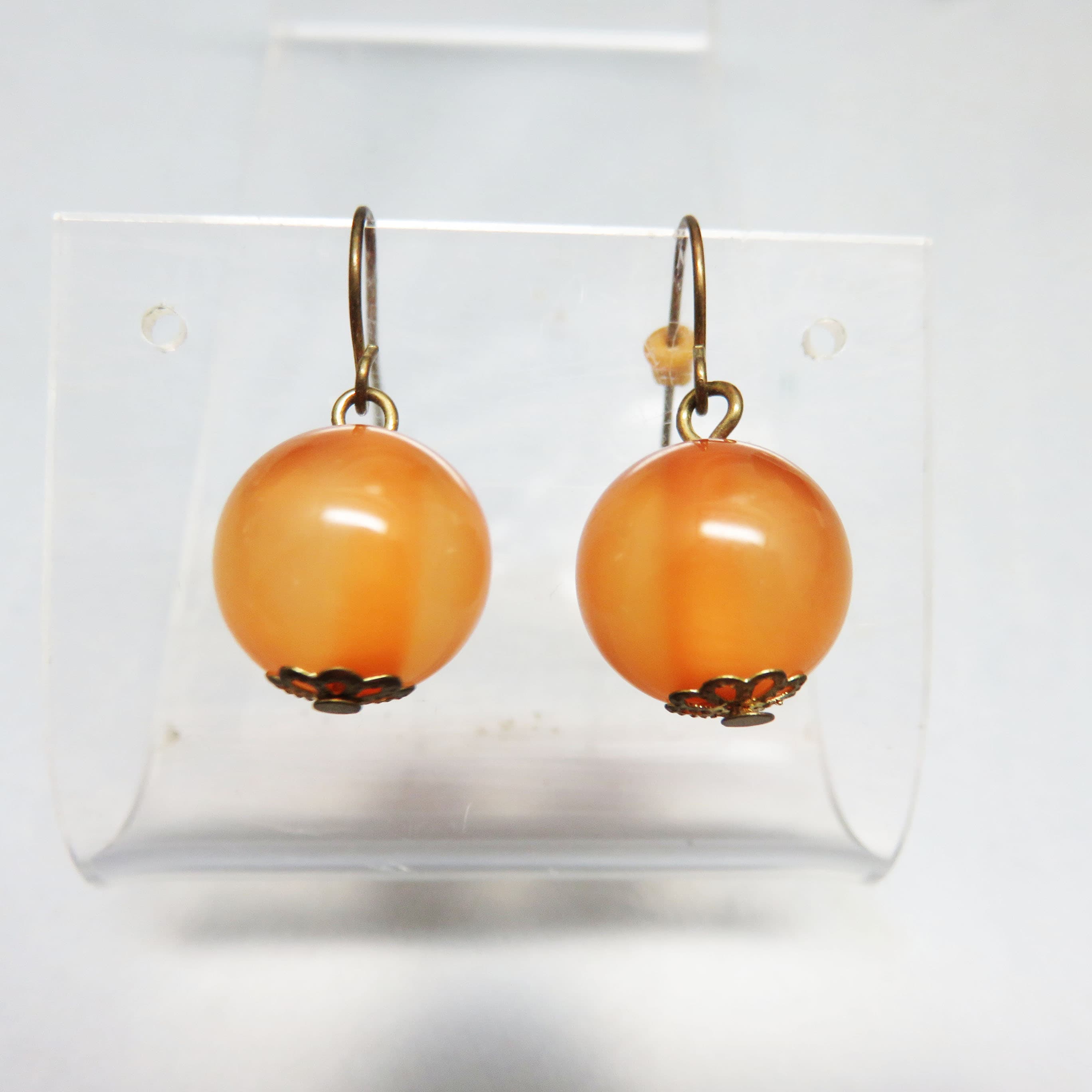 Vintage Orange Moonglow Plastic Bead Pierced Earrings