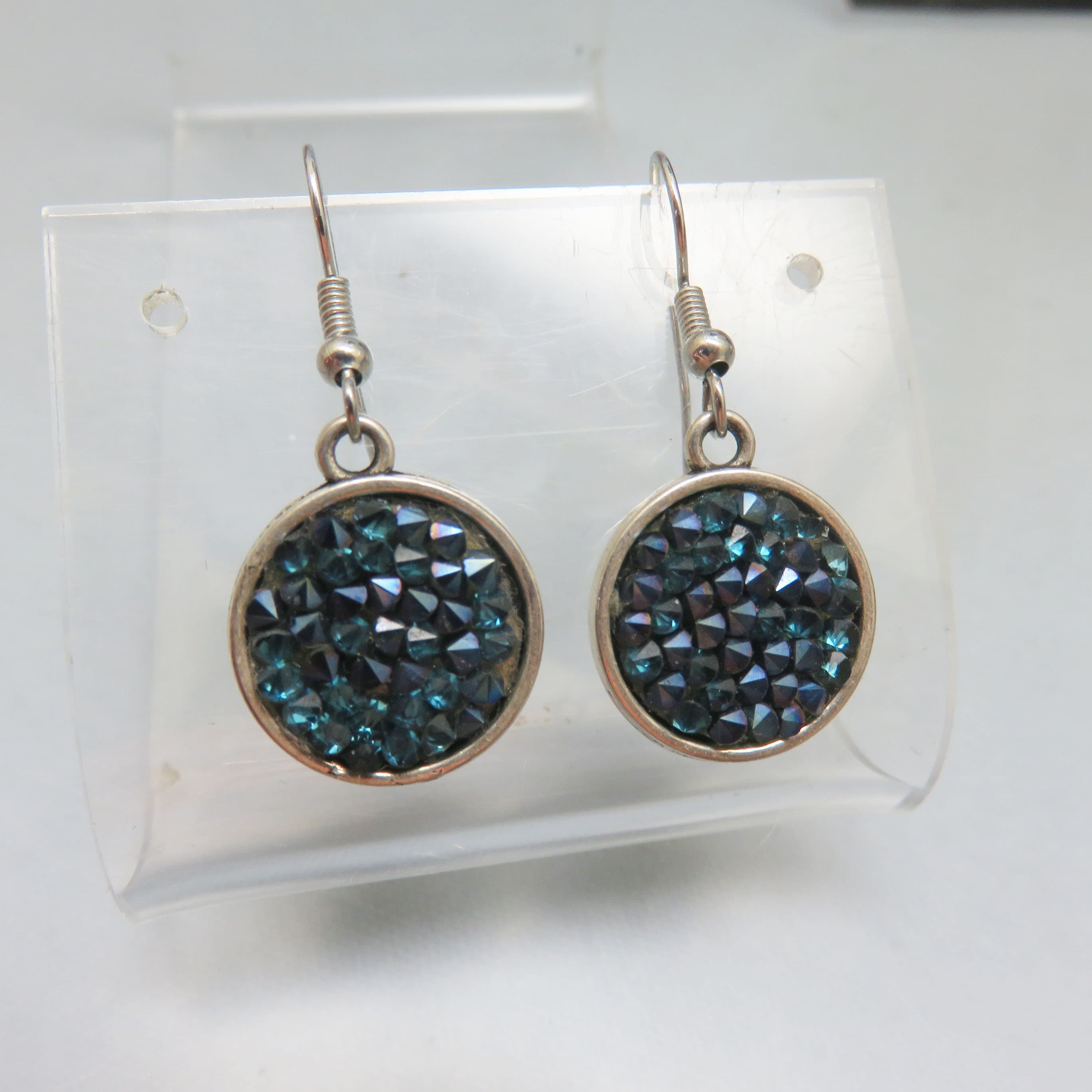 Dark Blue Druzy Like Pierced Earrings