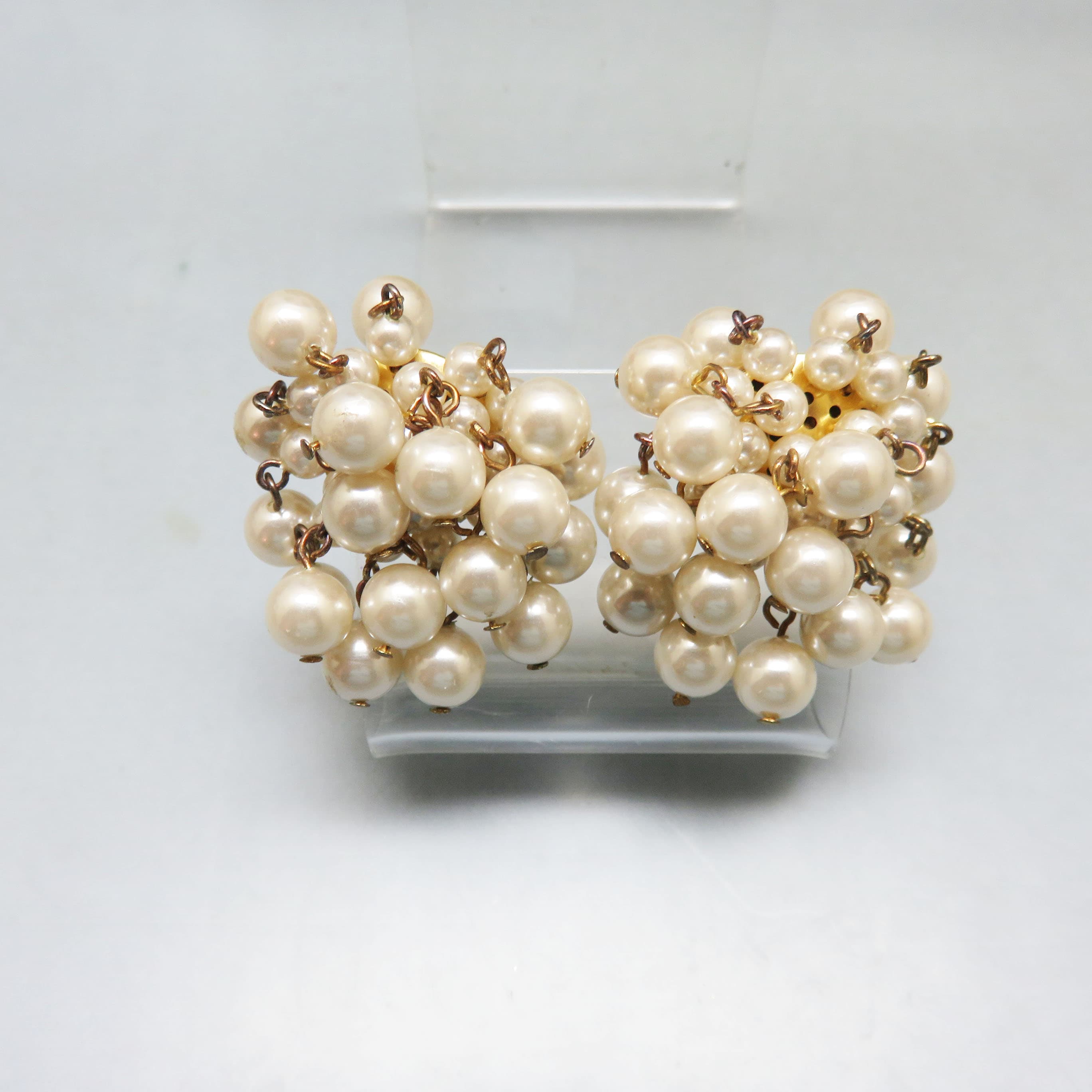1960s Oodles of Faux Pearls, Cascading Pearl Cha Cha Pierced Earrings
