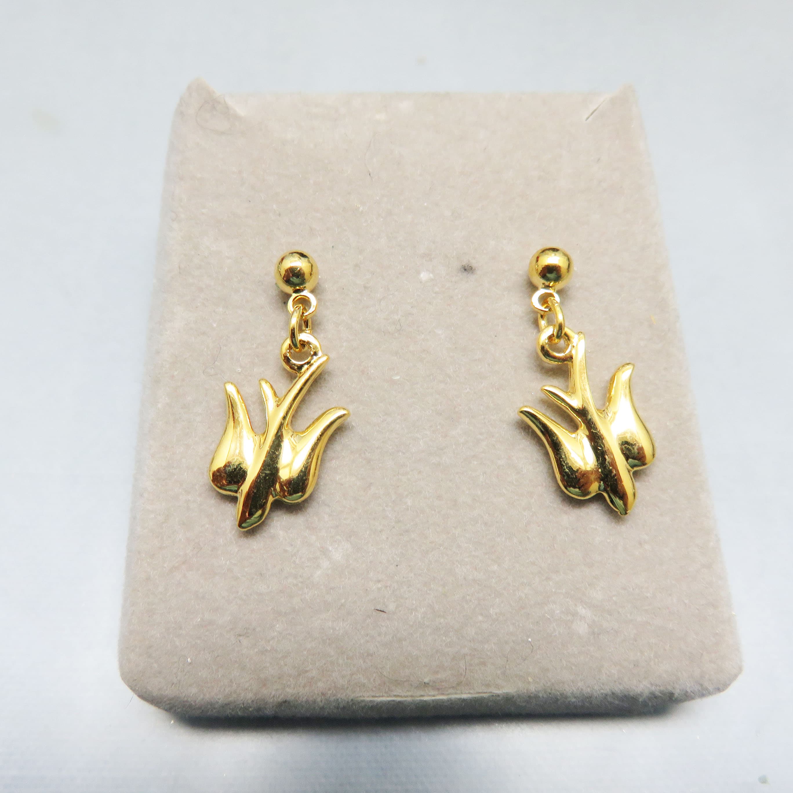 1960s Gold Plated Swallow Bird Pierced Earrings, Mint Condition