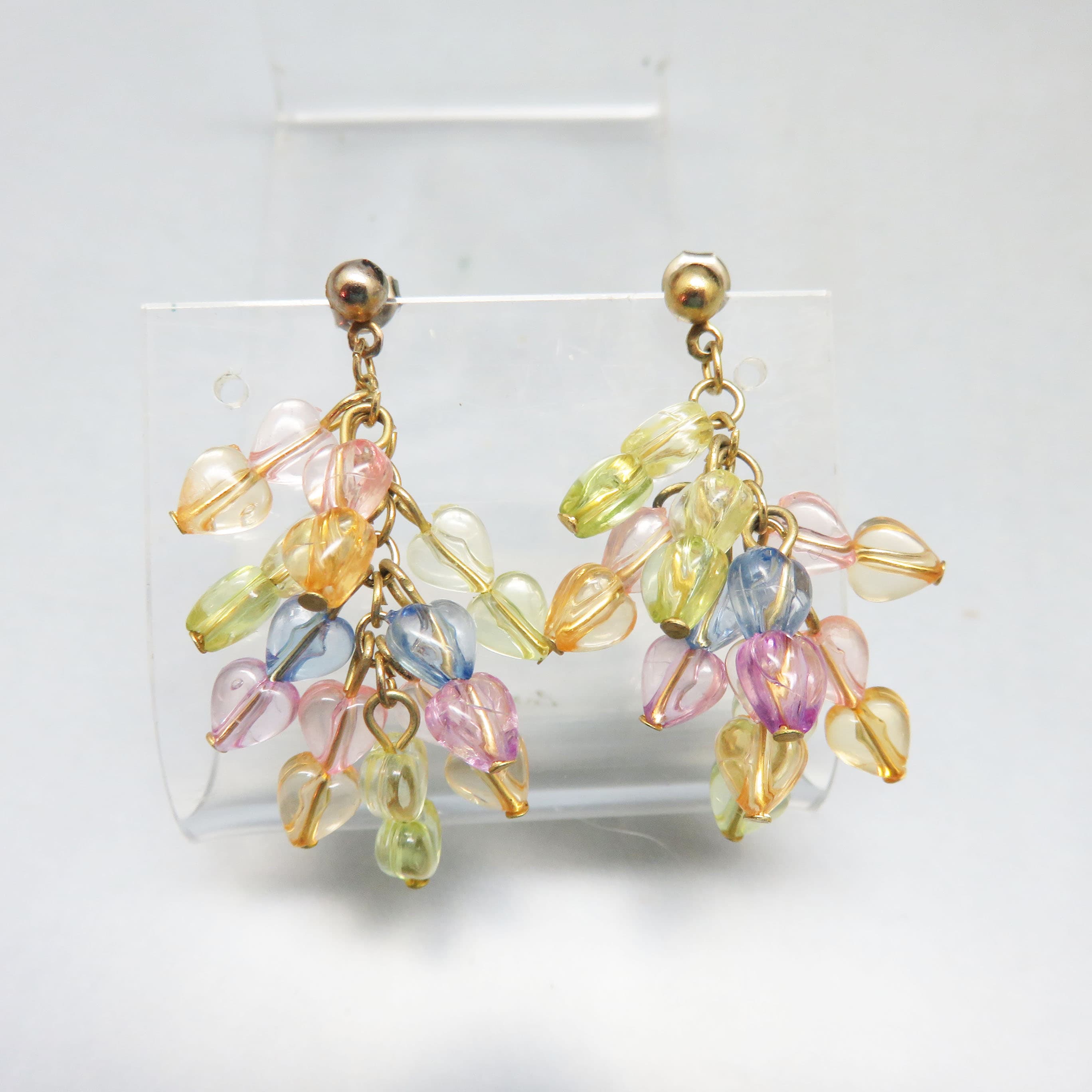 1980s Cascade of Pastel Acrylic Hearts Pierced Earrings