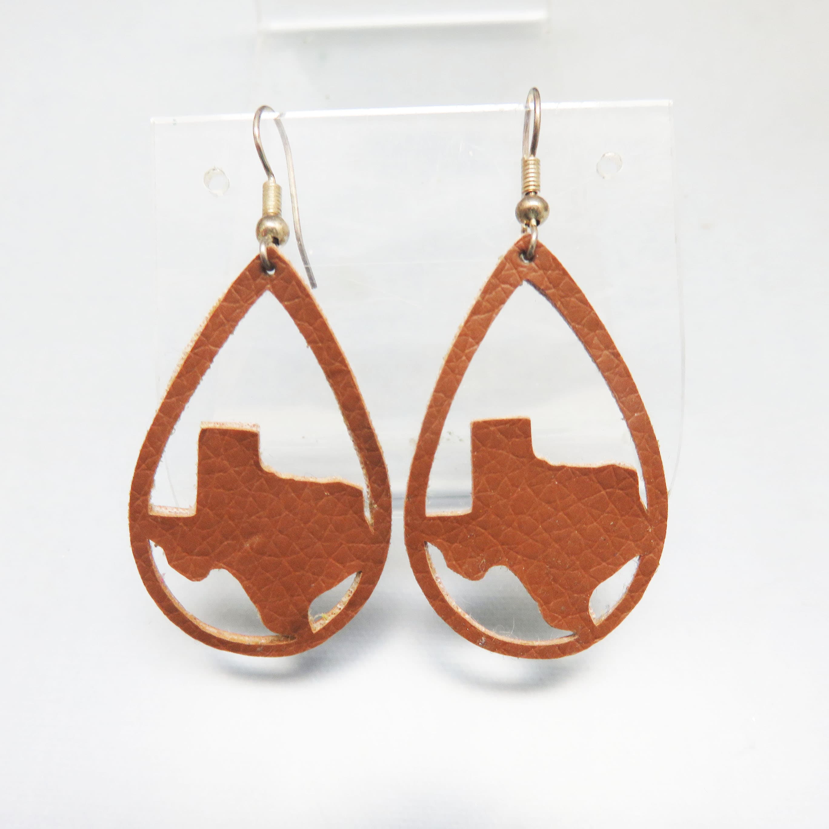 Cut Out Leather State of Texas Teardrop Pierced Earrings