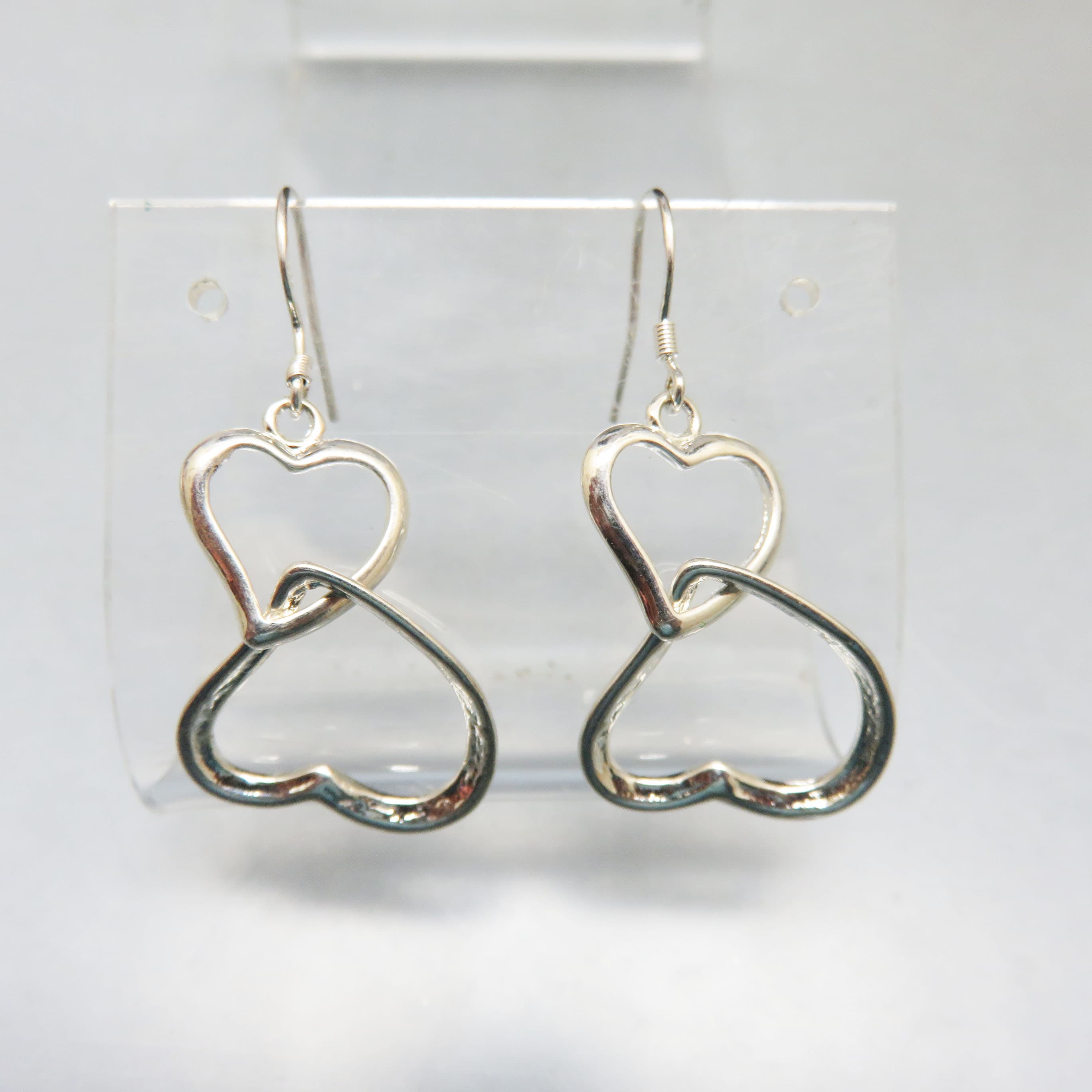 Silver Plated Double Heart Pierced Earrings, Mint Condition