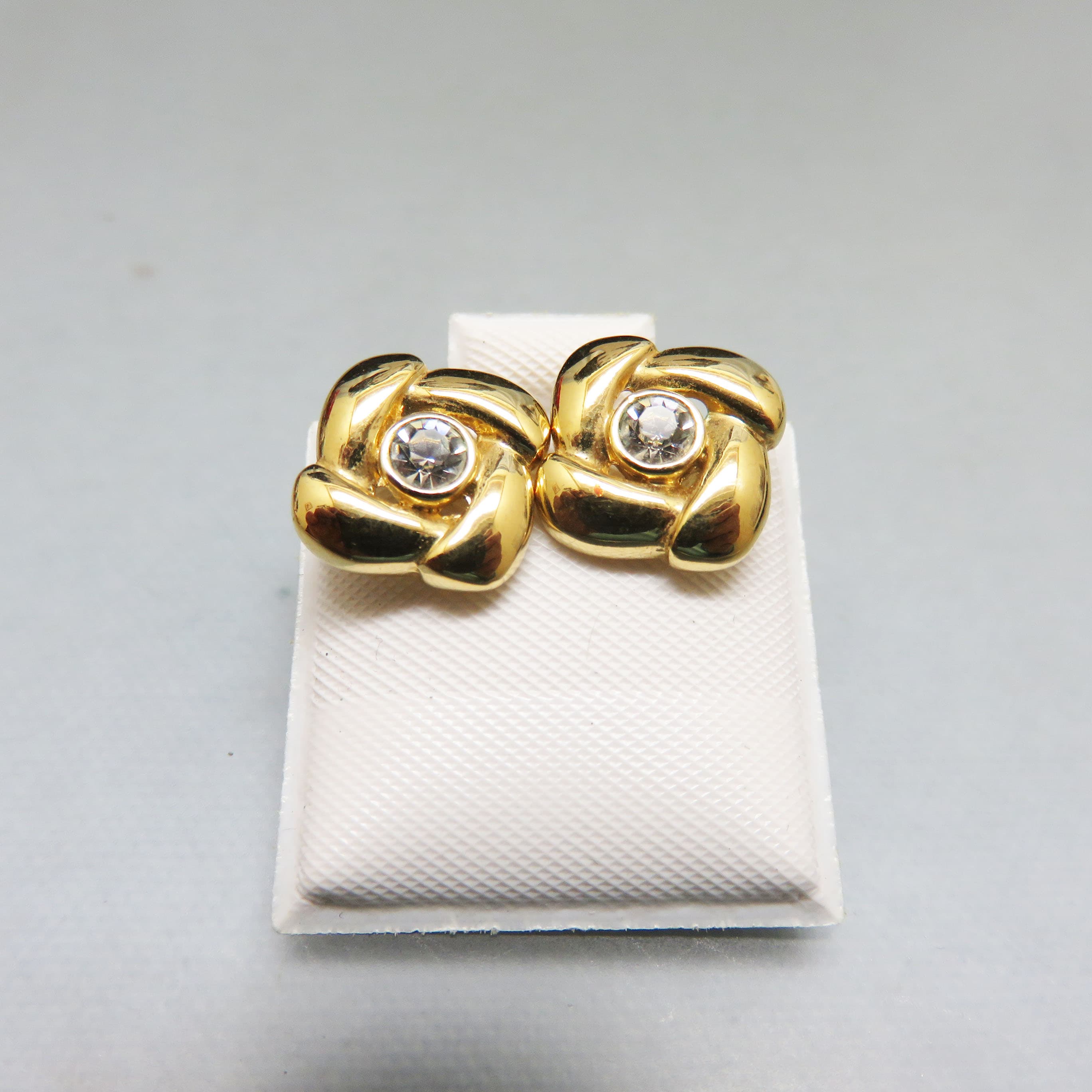 Gold Plated Rhinestone Classic Stud Pierced Earrings