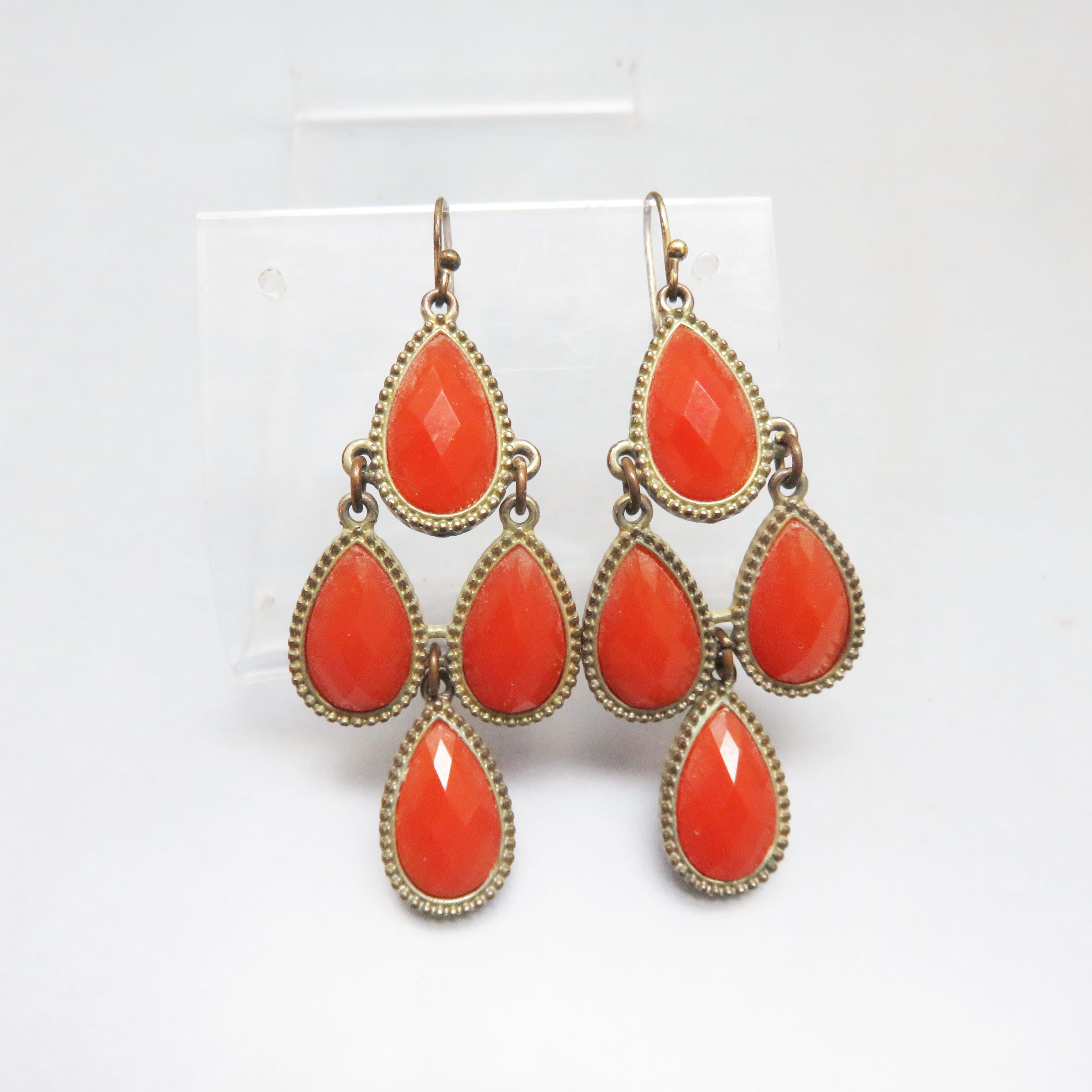 Ethnic Look Carnelian Acrylic Drop Pierced Earrings