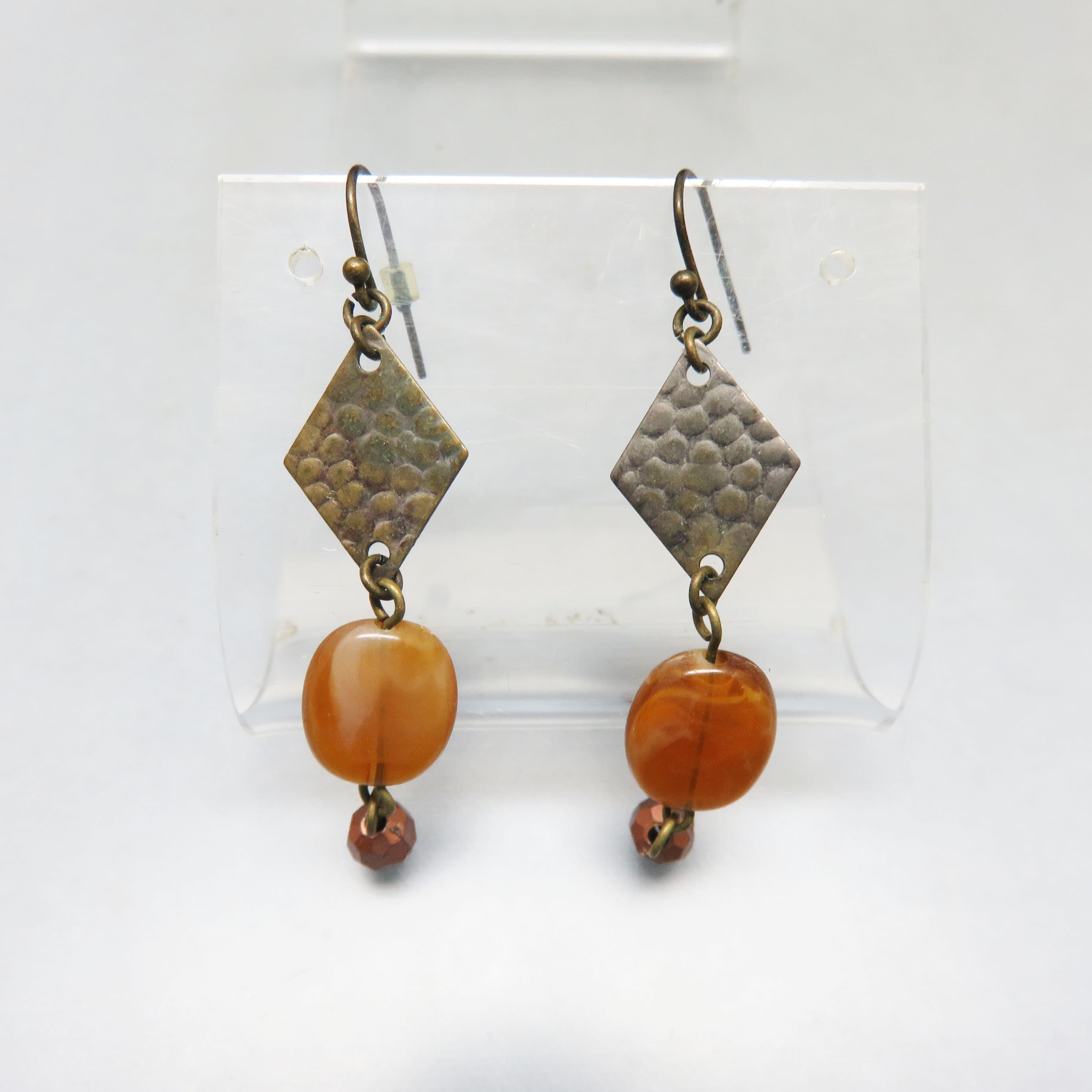 BoHo Dark Bronze and Brown Agate Dangle French Hook Pierced Earrings
