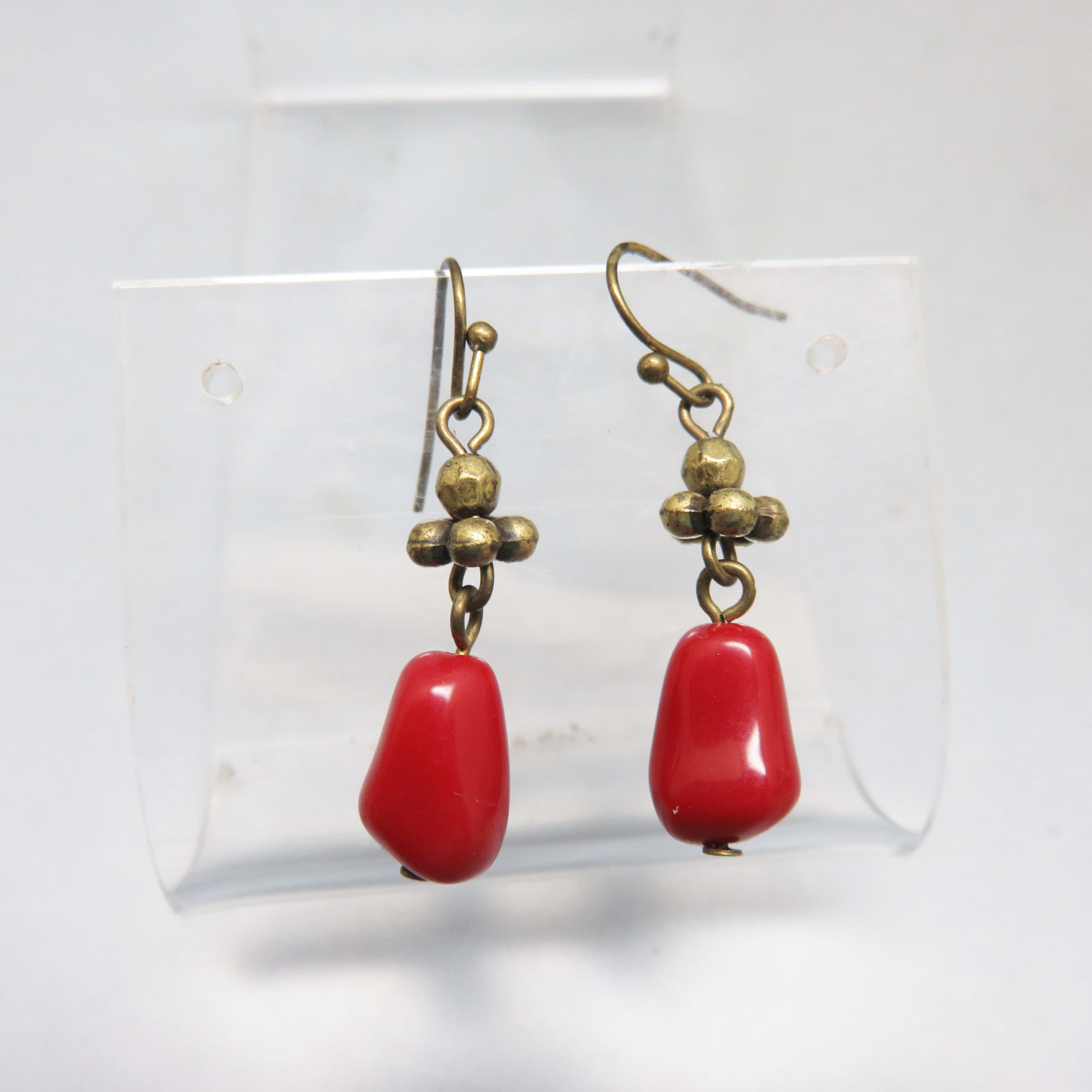 Lightweight Faux Coral Drop Pierced Earrings, Vintage Dangle Earrings