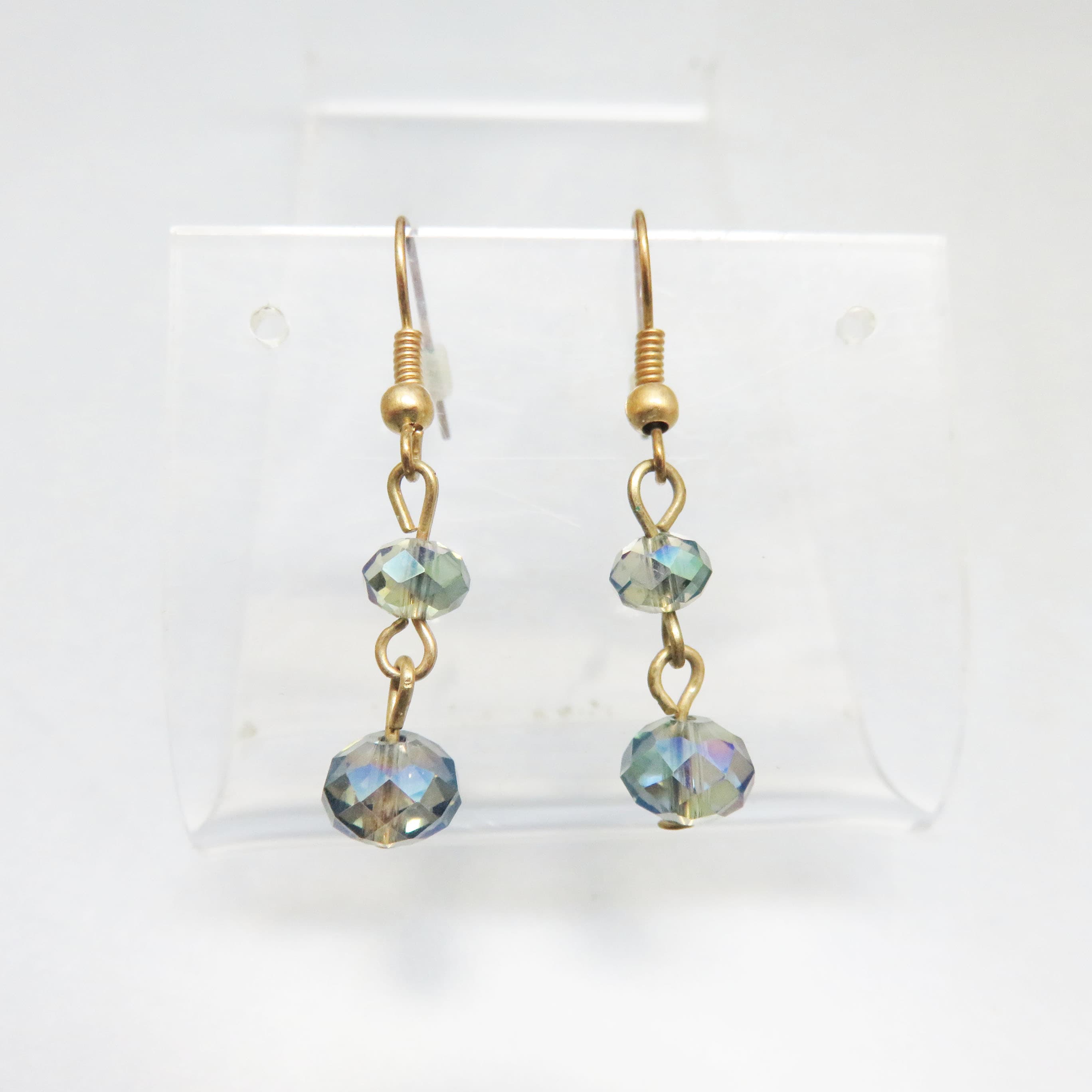 Subtle Clear Faceted Bead Pierced Earrings, Blue Highlight