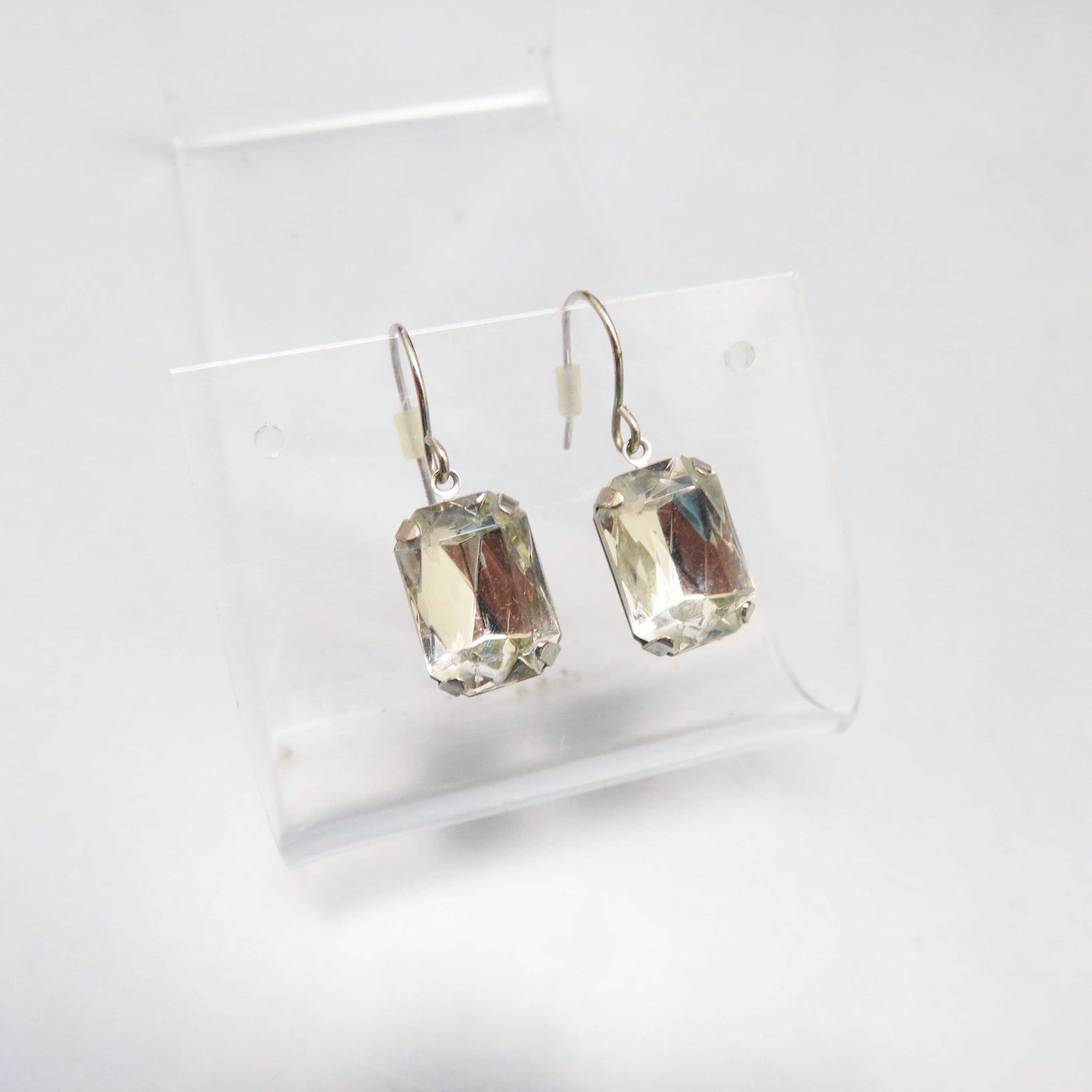 Vintage Rhinestone Drop Pierced Earrings, New Wires