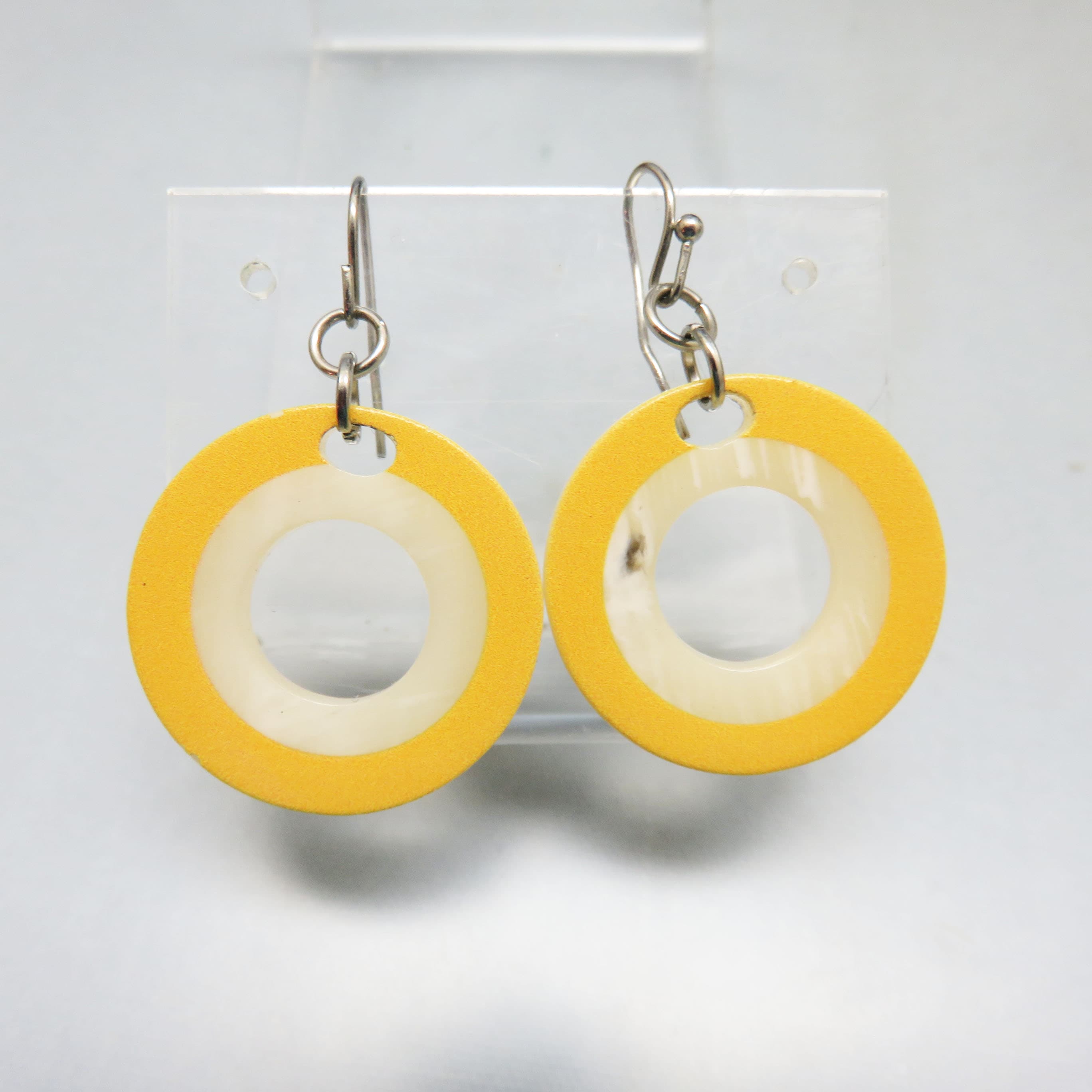 Yellow and White Resin Petite Circle Pierced Earrings