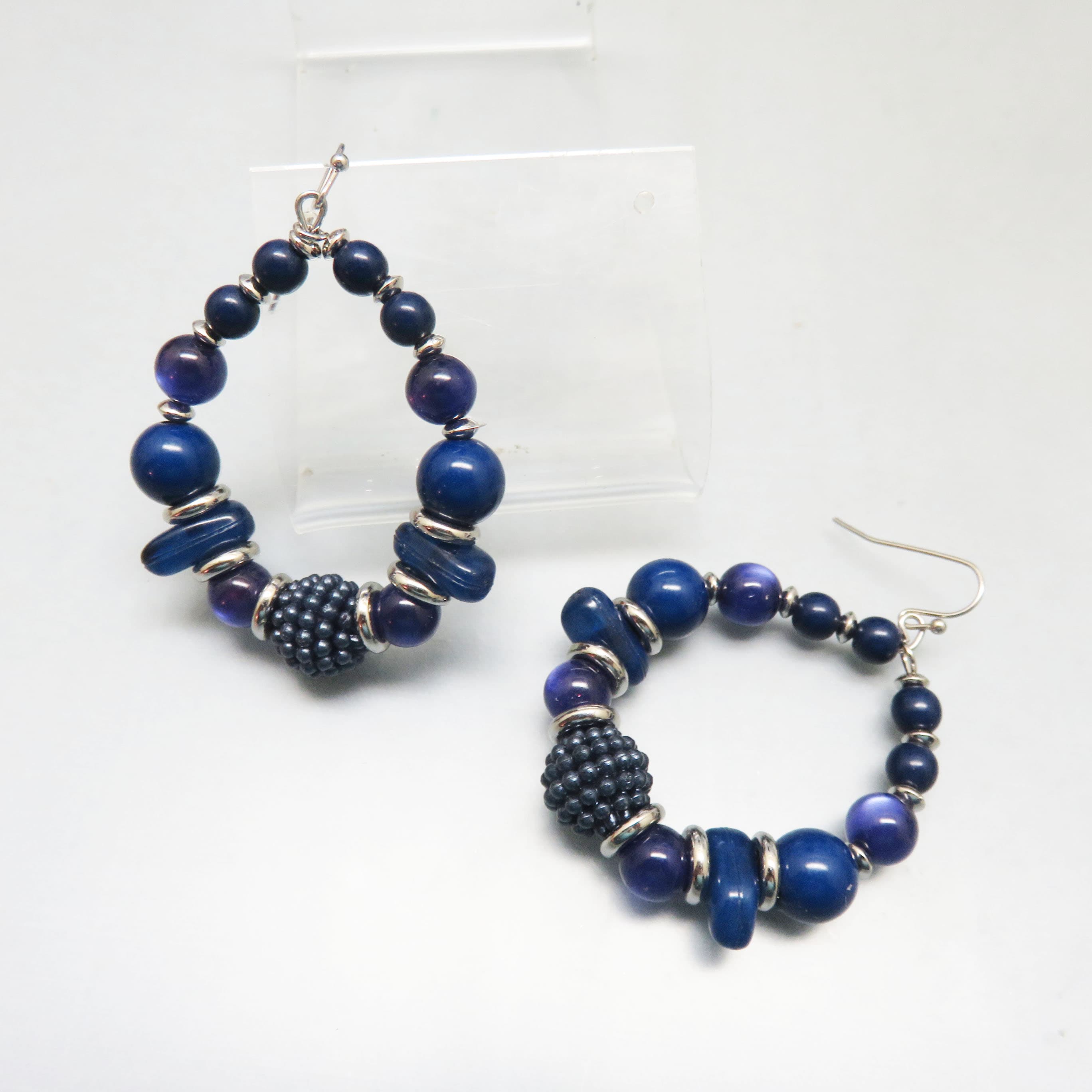 Big Beautiful Blue Moonglow Beaded Loop Pierced Earrings