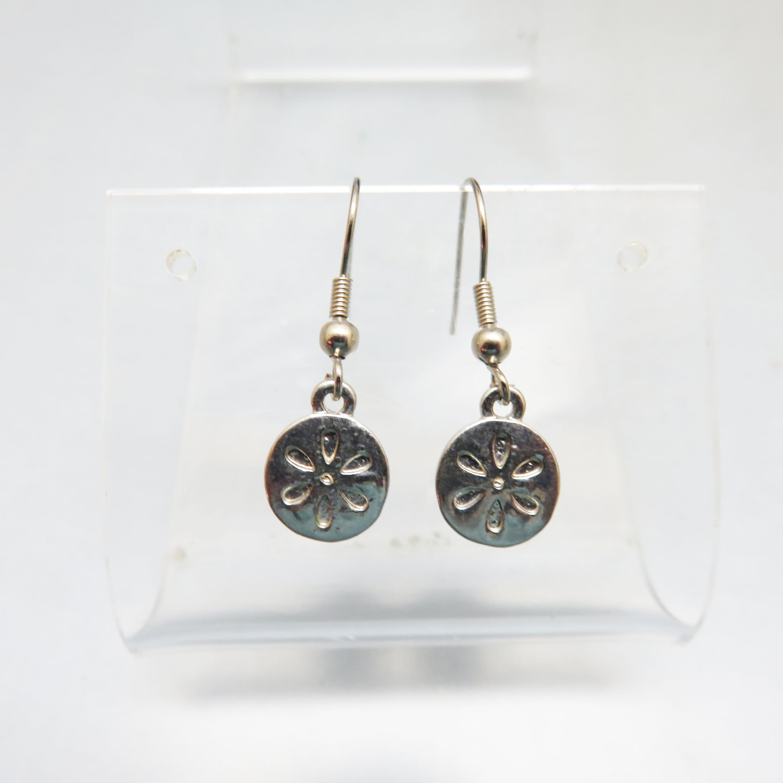Tiny Silver Sand Dollar Charm Pierced Earrings