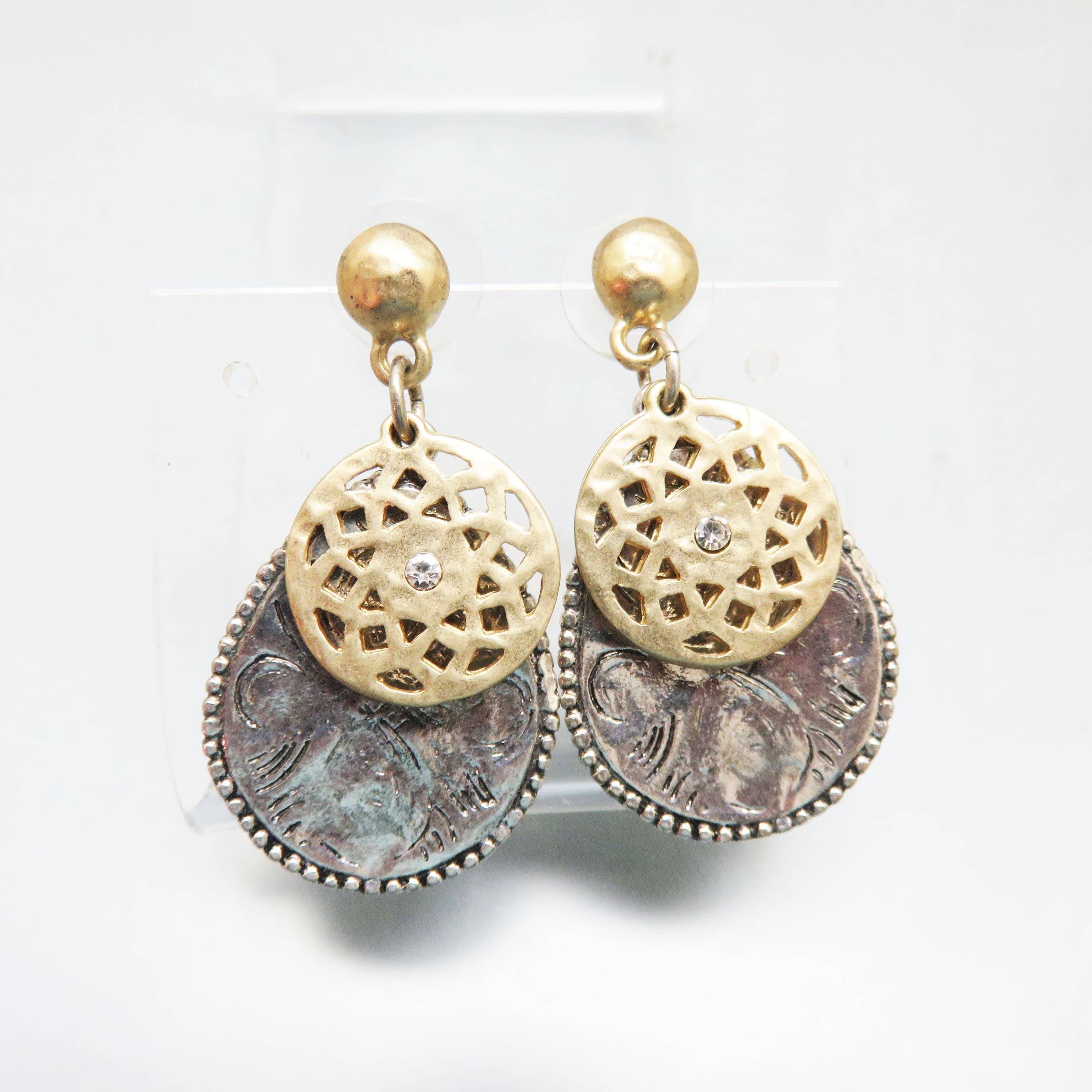Combination Goldtone and Silvertone Metal Teardrop Pierced Earrings