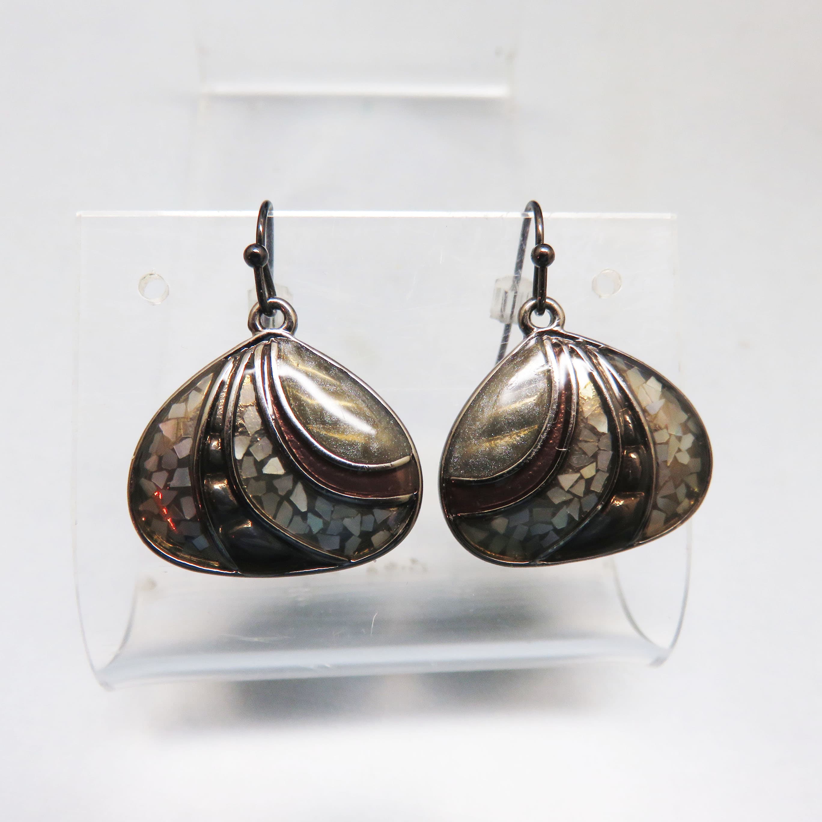 Lia Sophia Gray and Black Enamel Pierced Earrings