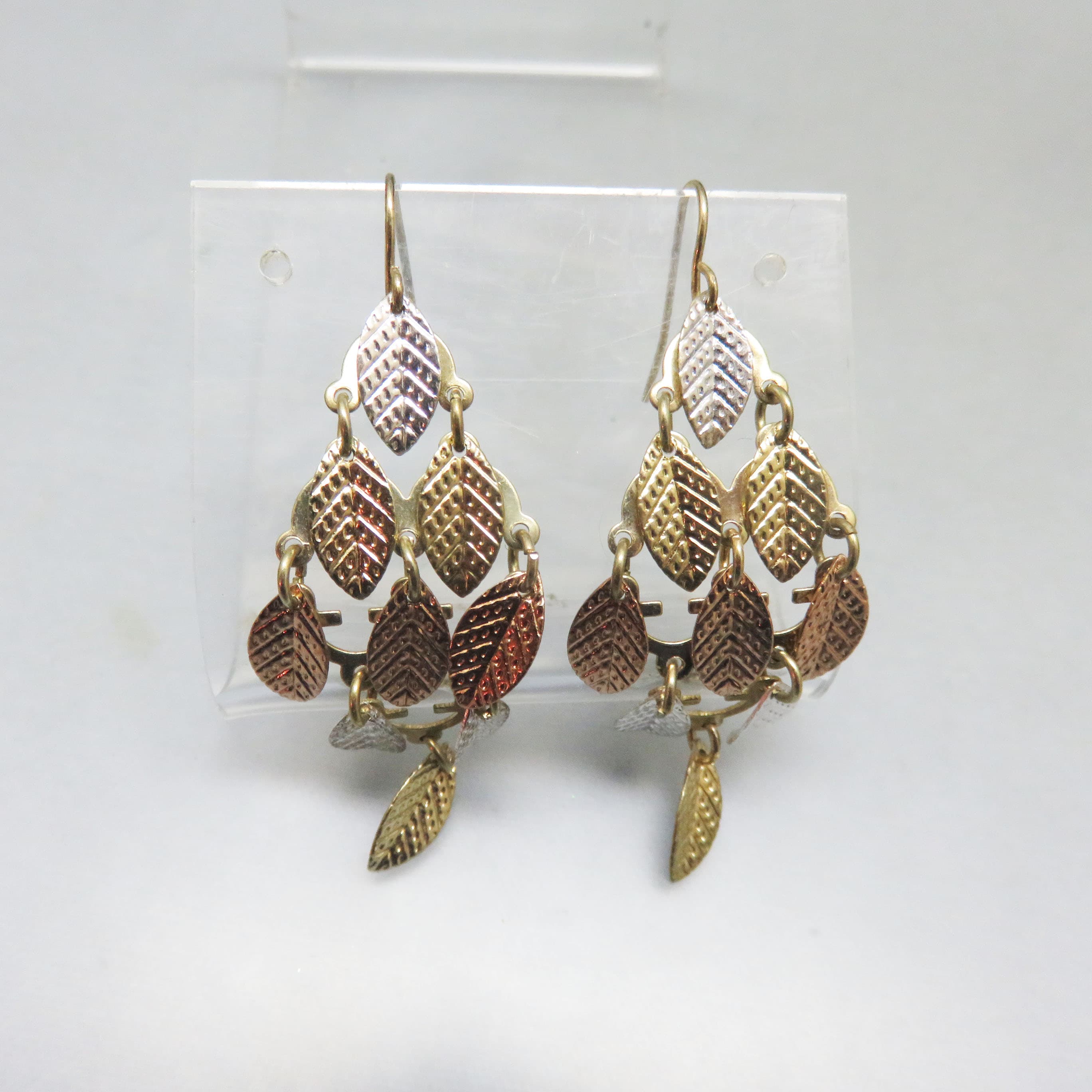 Mixed Metals Cascading Leaves Pierced Earrings, Vintage Pierced Earrings
