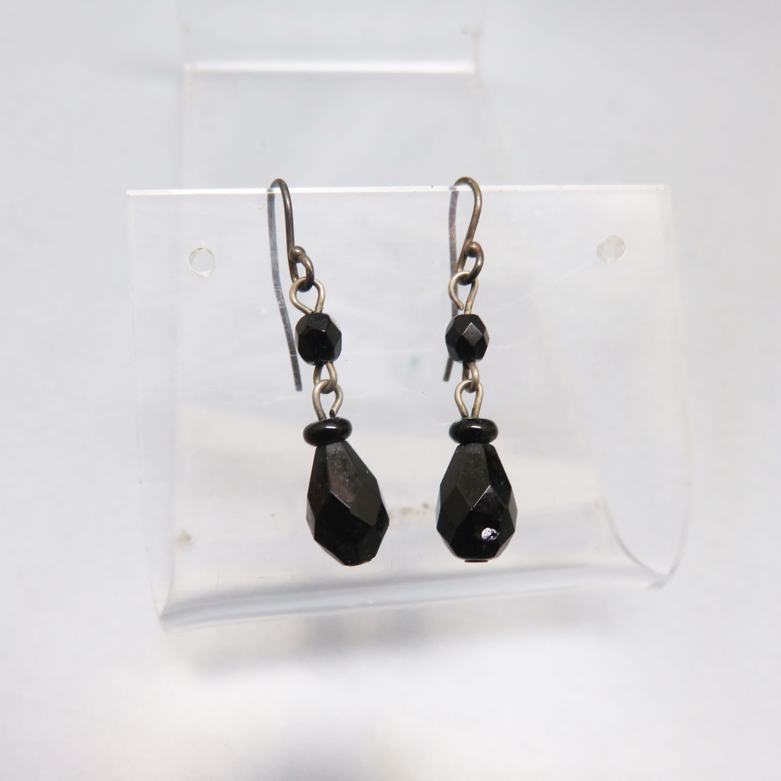 Handmade in our Studio, Faceted Black Crystal Pierced Earrings