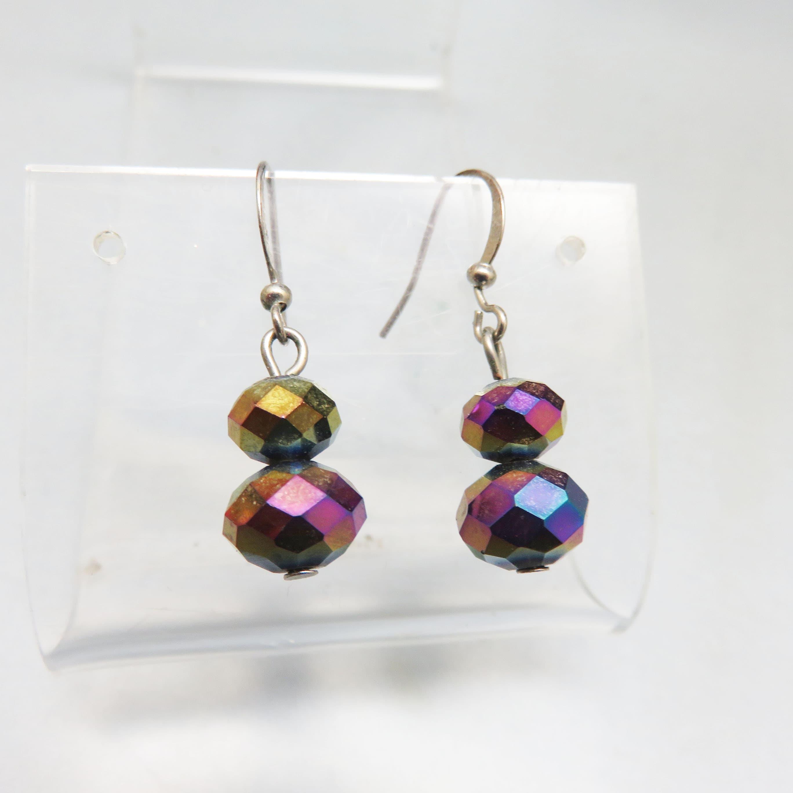 Peacock Finish Crystal Aurora Borealis Beaded French Hook Pierced Earrings