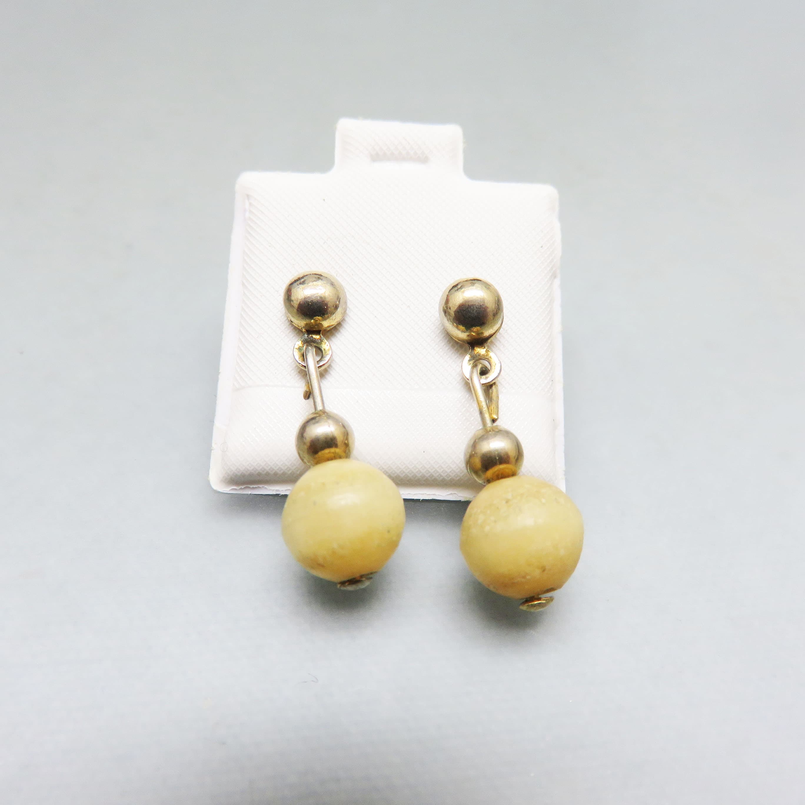 1960s Vintage Off White Glass Bead Pierced Earrings, Post Style