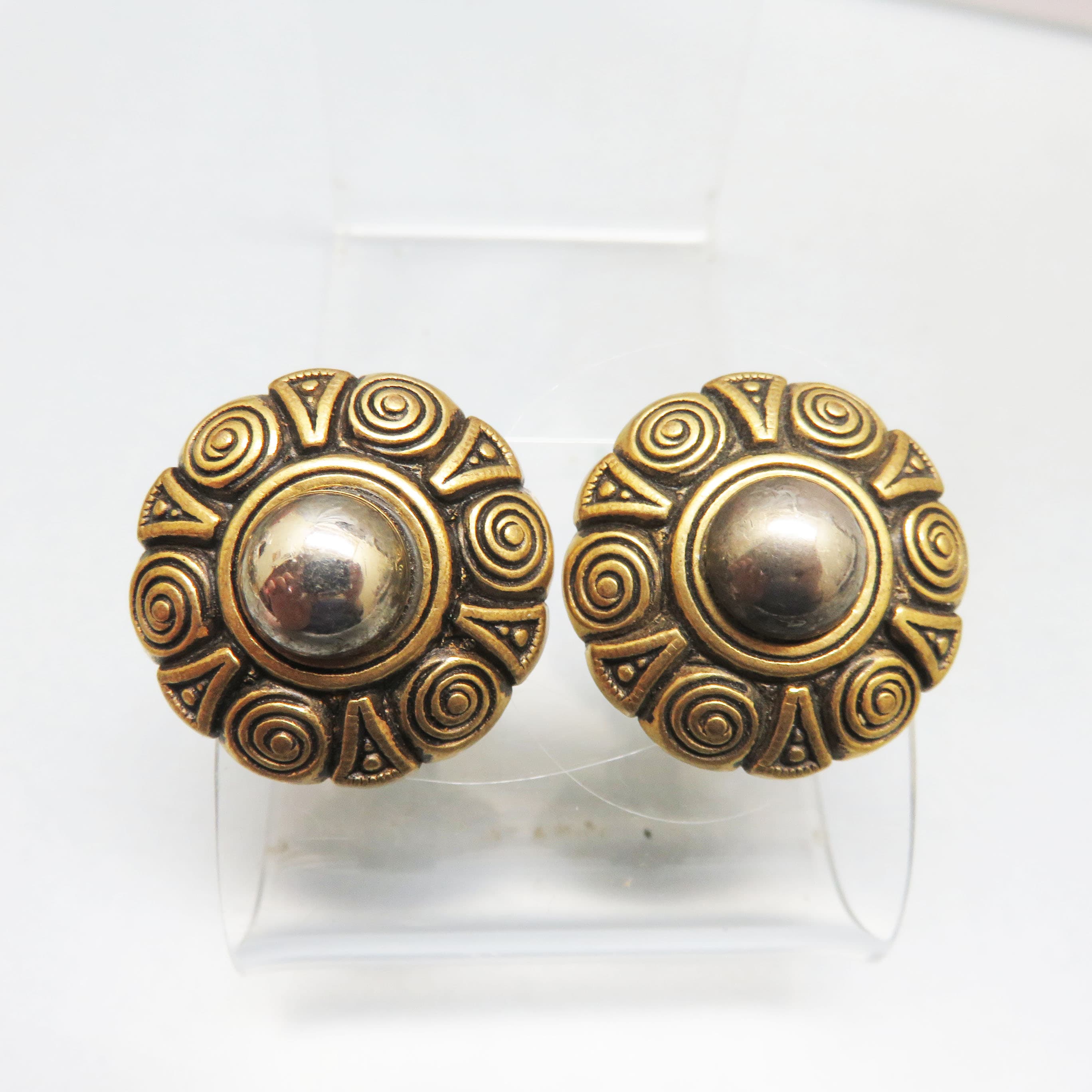 Metalized Plastic Gold and Silver Geometric Design Clip On Earrings