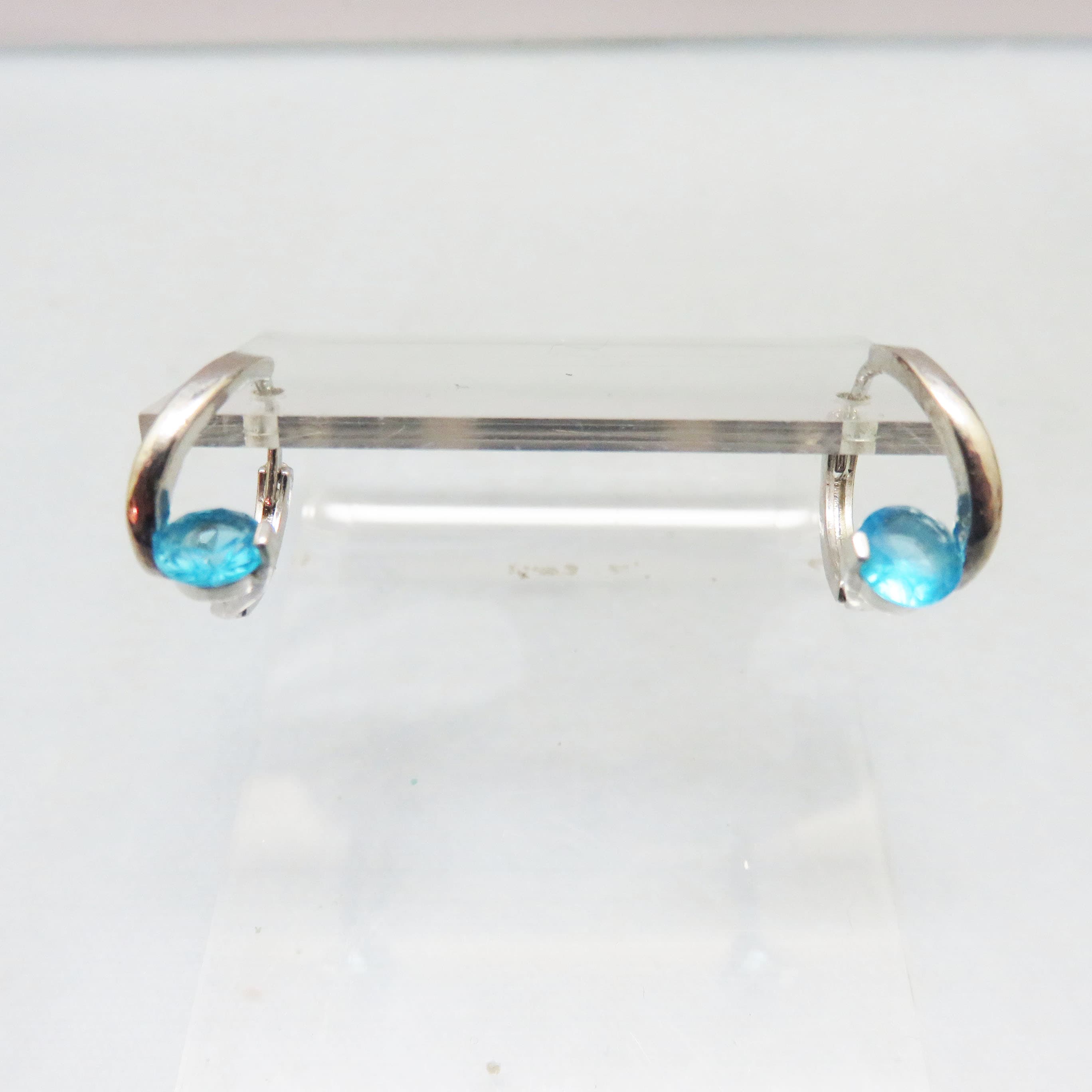 Latch Back Silvery Blue Rhinestone Hoop Earrings, Vintage Hoop Pierced Earrings