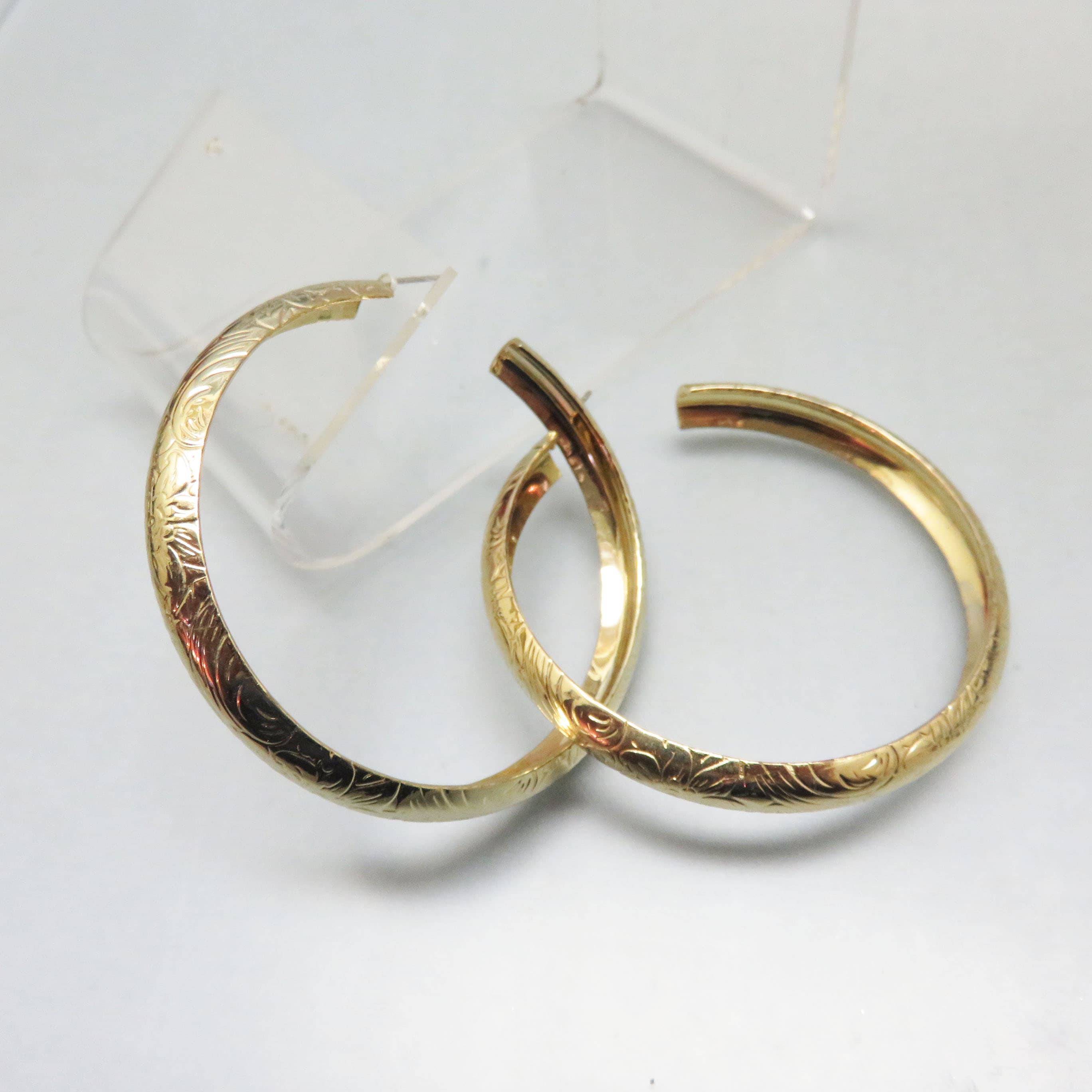 Big and Bold Gold Plated Embossed Hoop Pierced Earrings, 1990s Vintage Hoops
