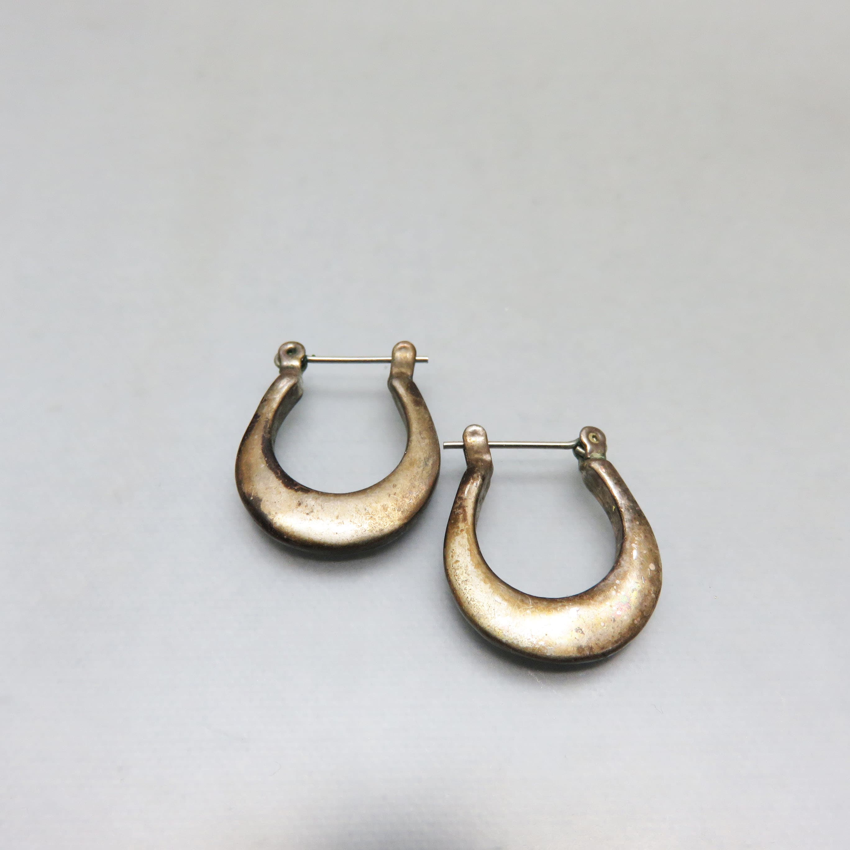 Nicely Sized Heavily Patina'd Silverplated Hoop Earrings
