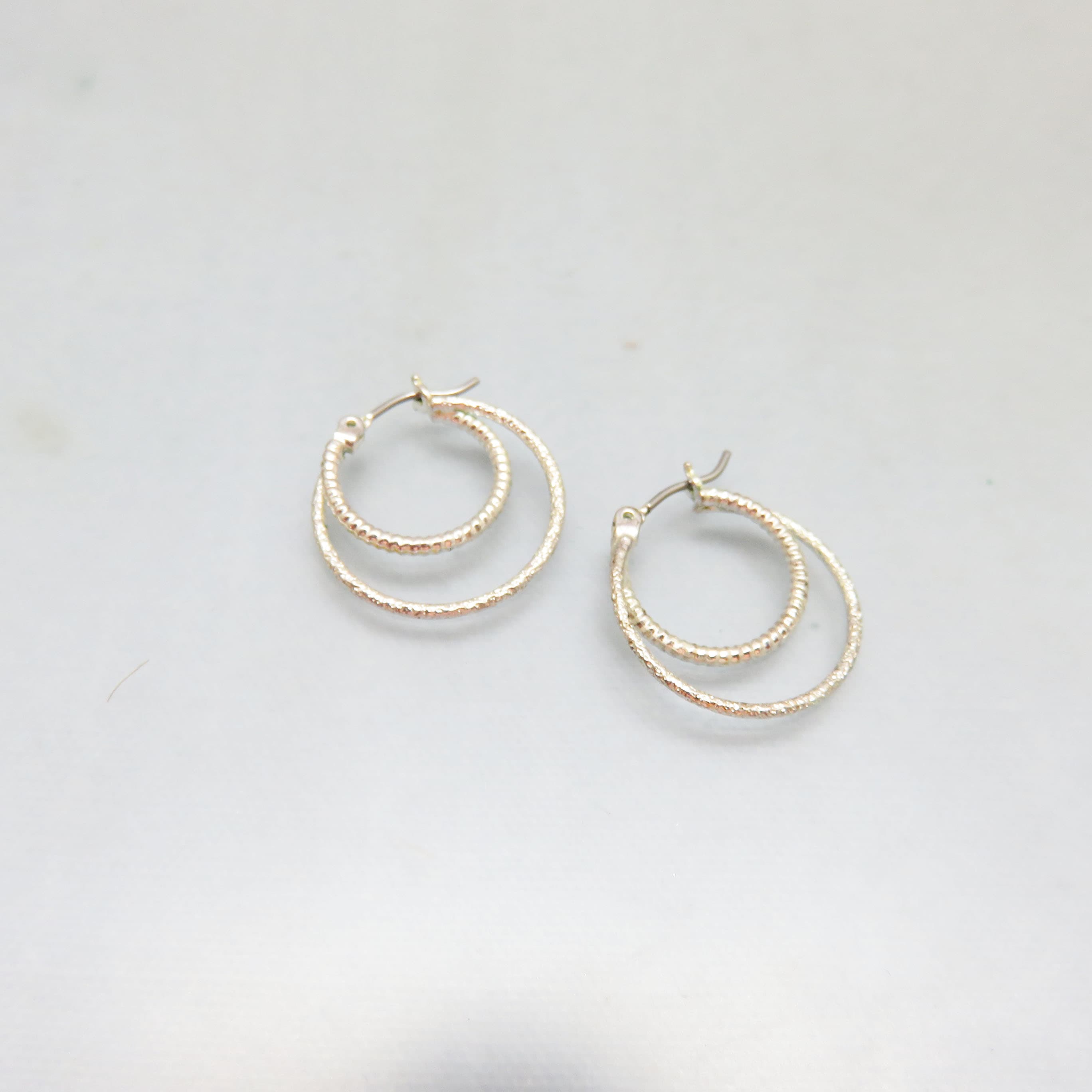 Silverplated Double Hoop Latch back Pierced Earrings