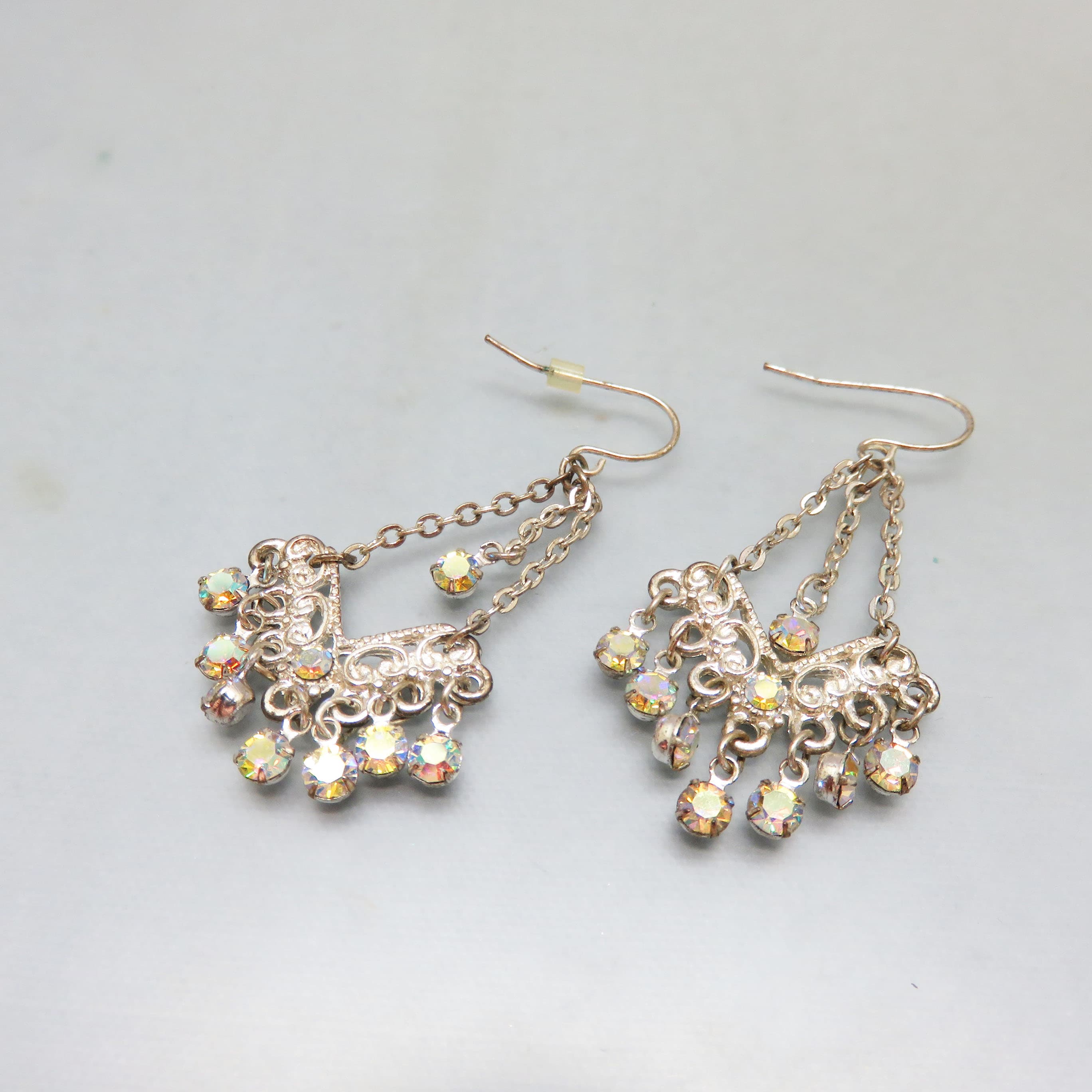 Chandelier Style French Hook Aurora Borealis Rhinestone Pierced Earrings