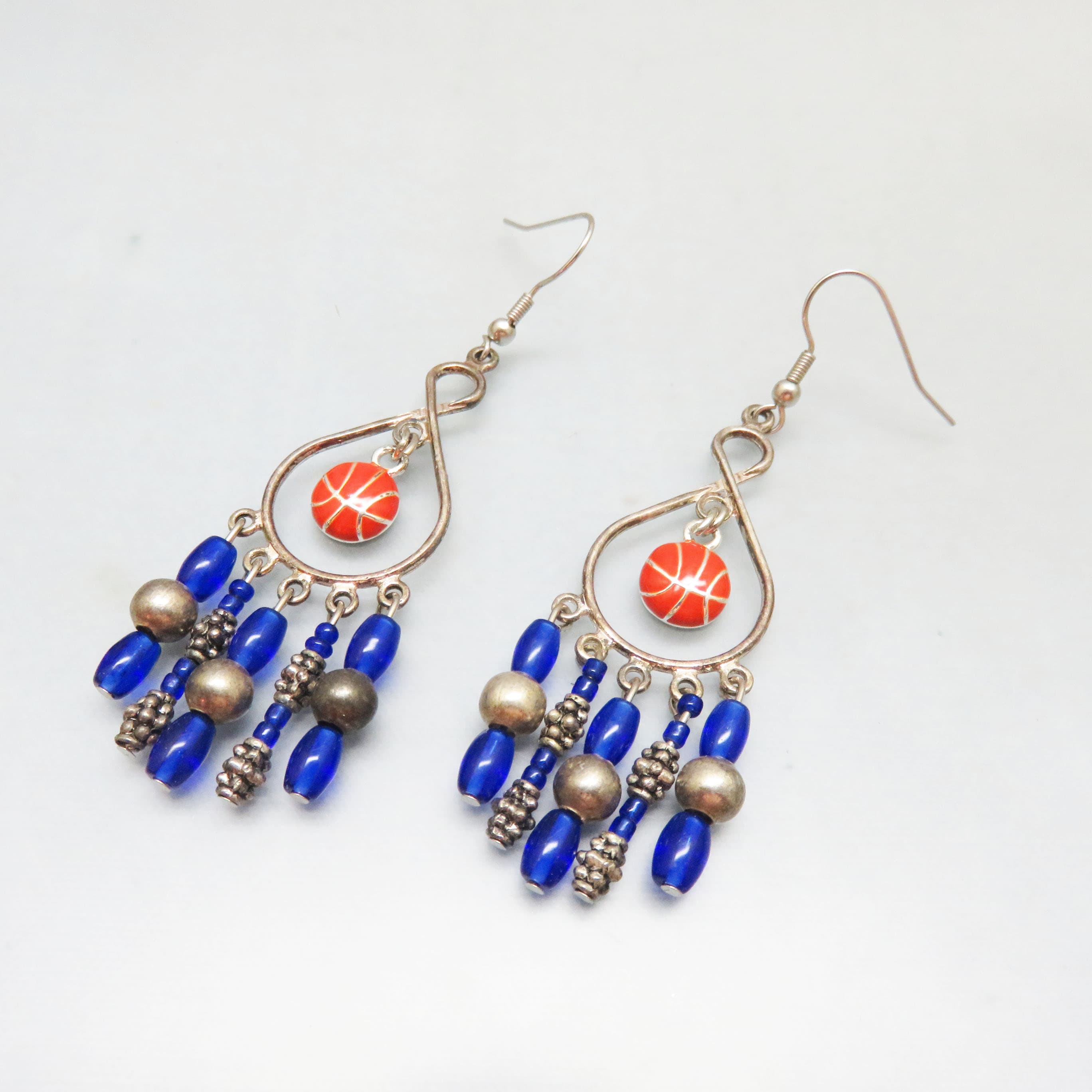 Hand Beaded Enameled Basketball Charm Pierced Earrings