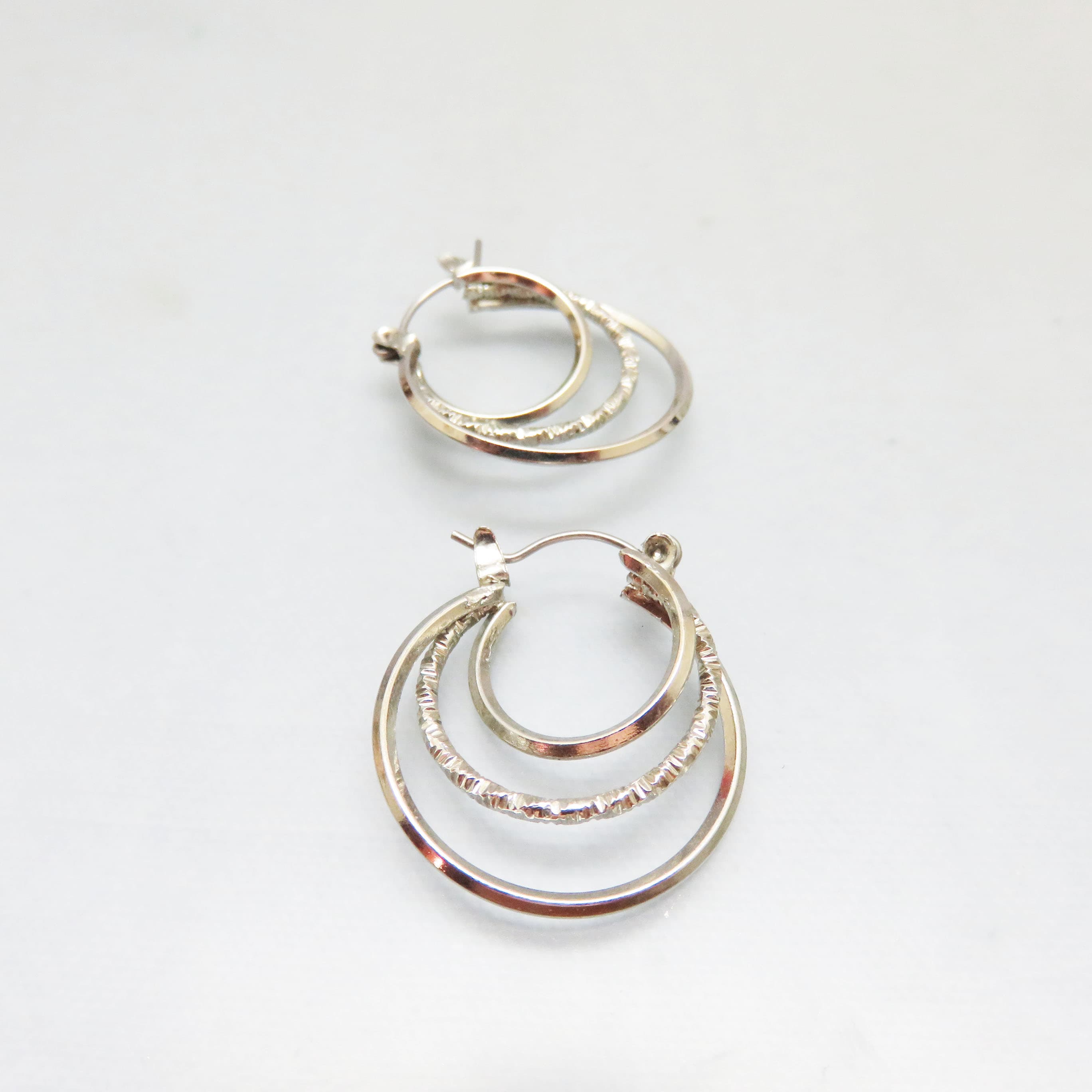 Latch Back Triple Hoop Pierced Earrings, Silverplated Metal
