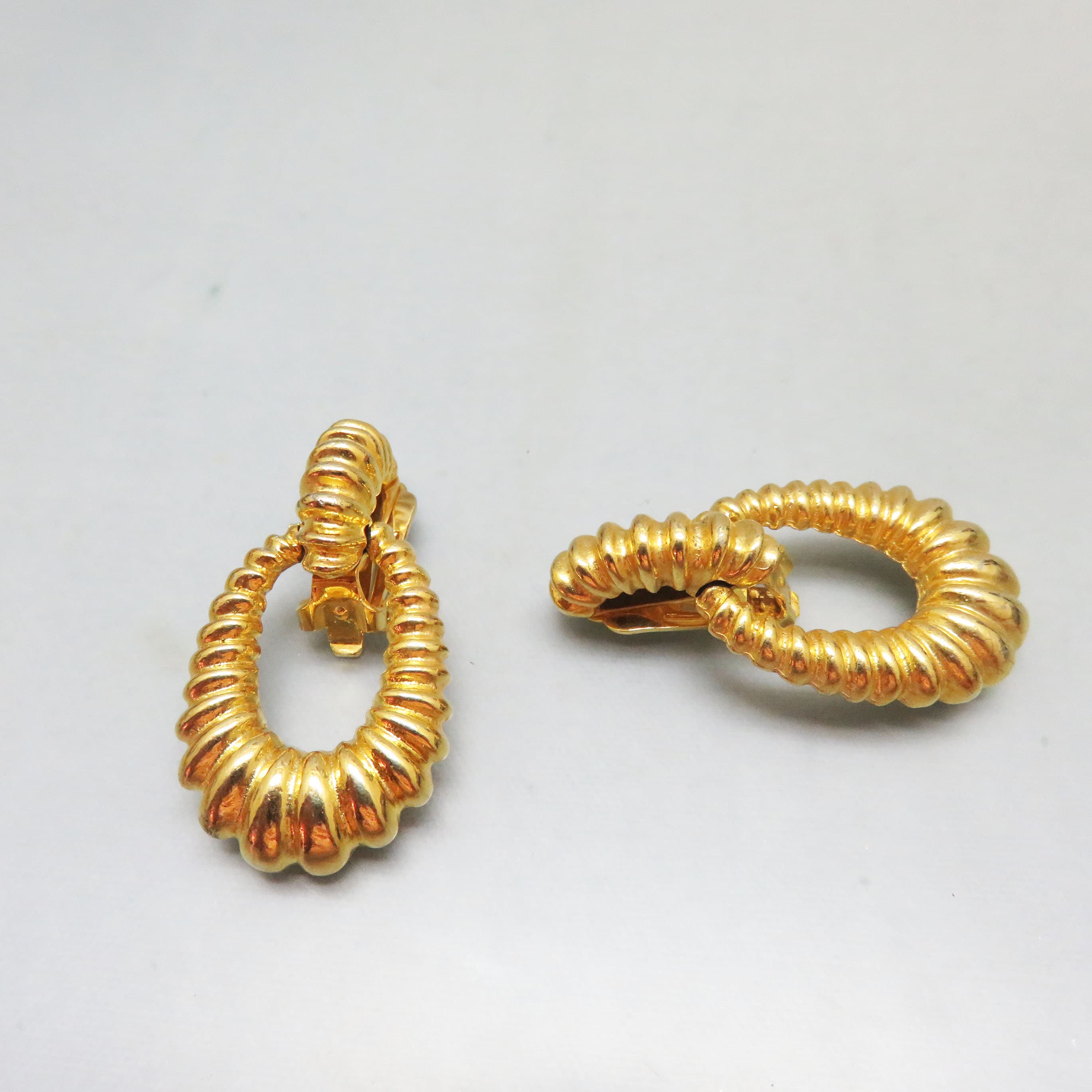 1980s Gold Plated Door Knocker Clip On Earrings, Mint Condition