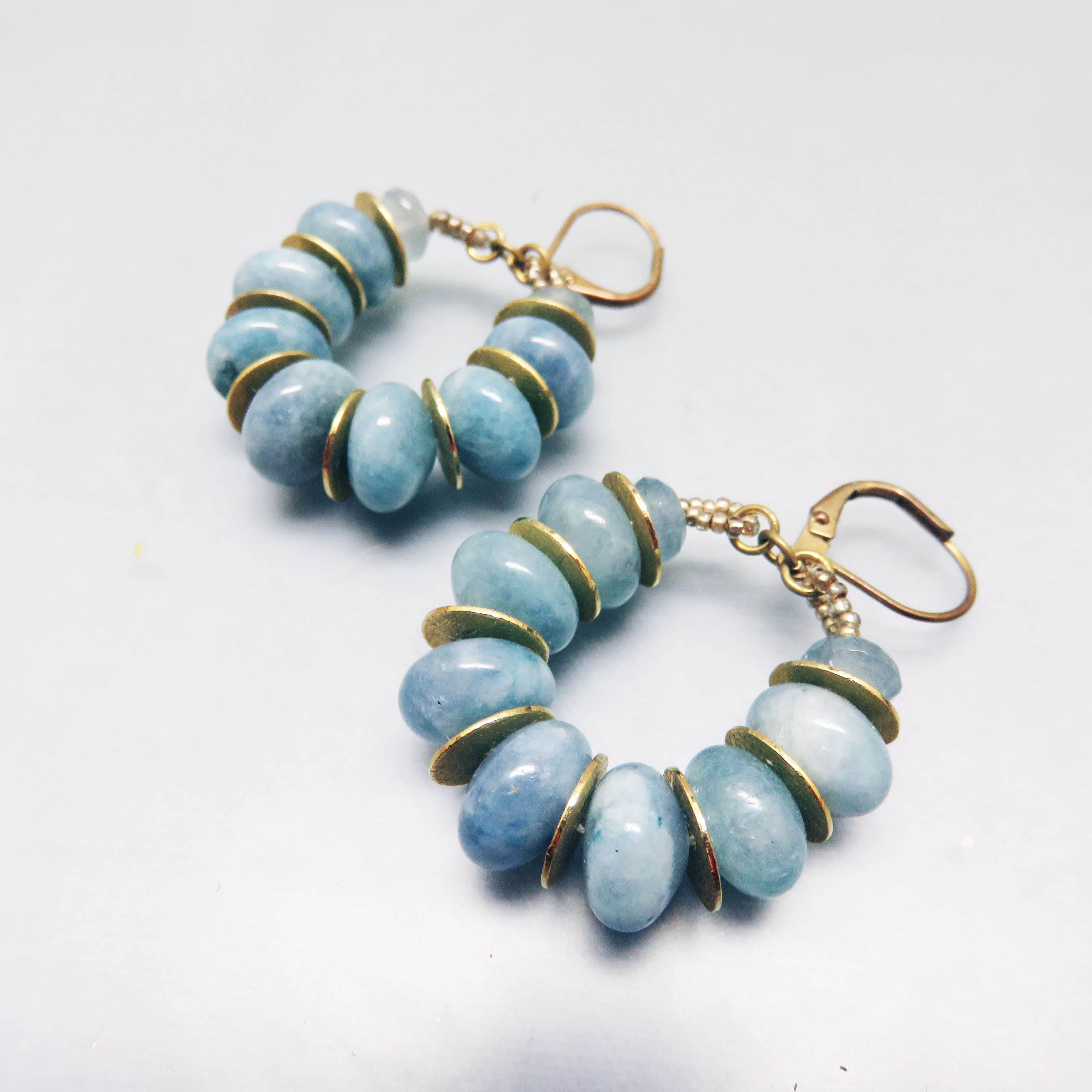 Real Aquamarine Beaded Lever Back Pierced Earrings