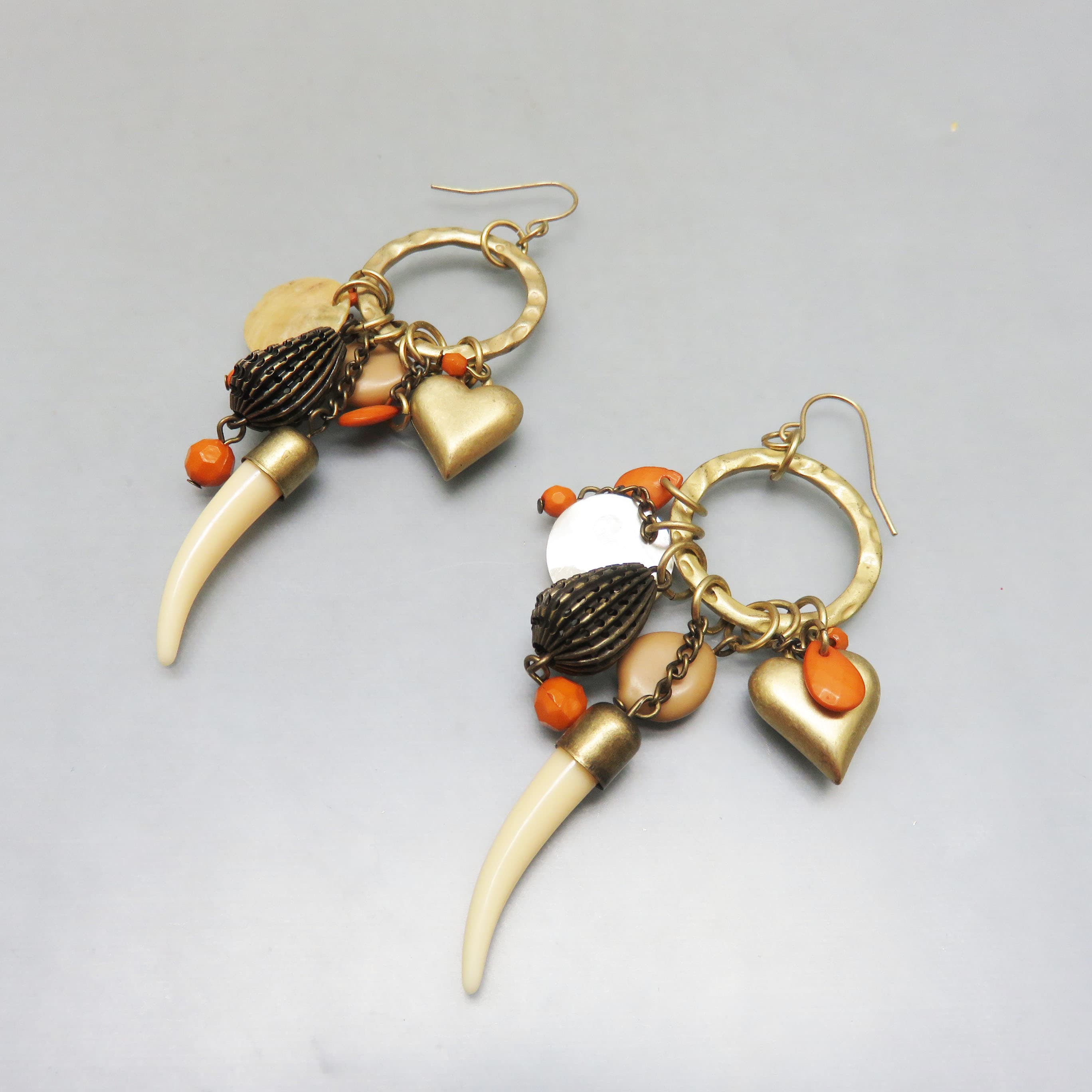 Found Treasure Charm Earrings, 3 3/4 inch Long French Hook Pierced Earrings