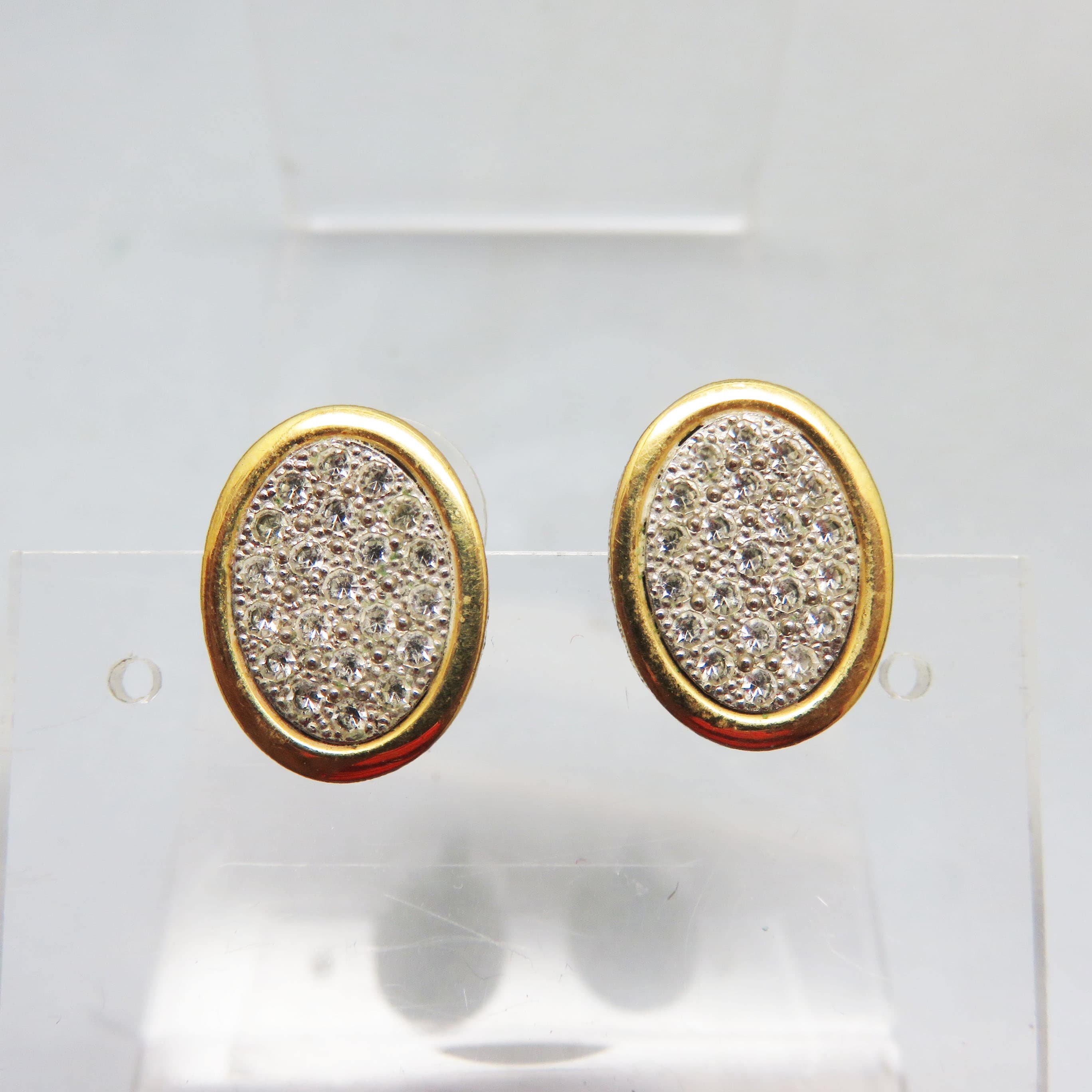 Petite Gold and Silvertone Pave' Rhinestone Stud Pierced Earrings