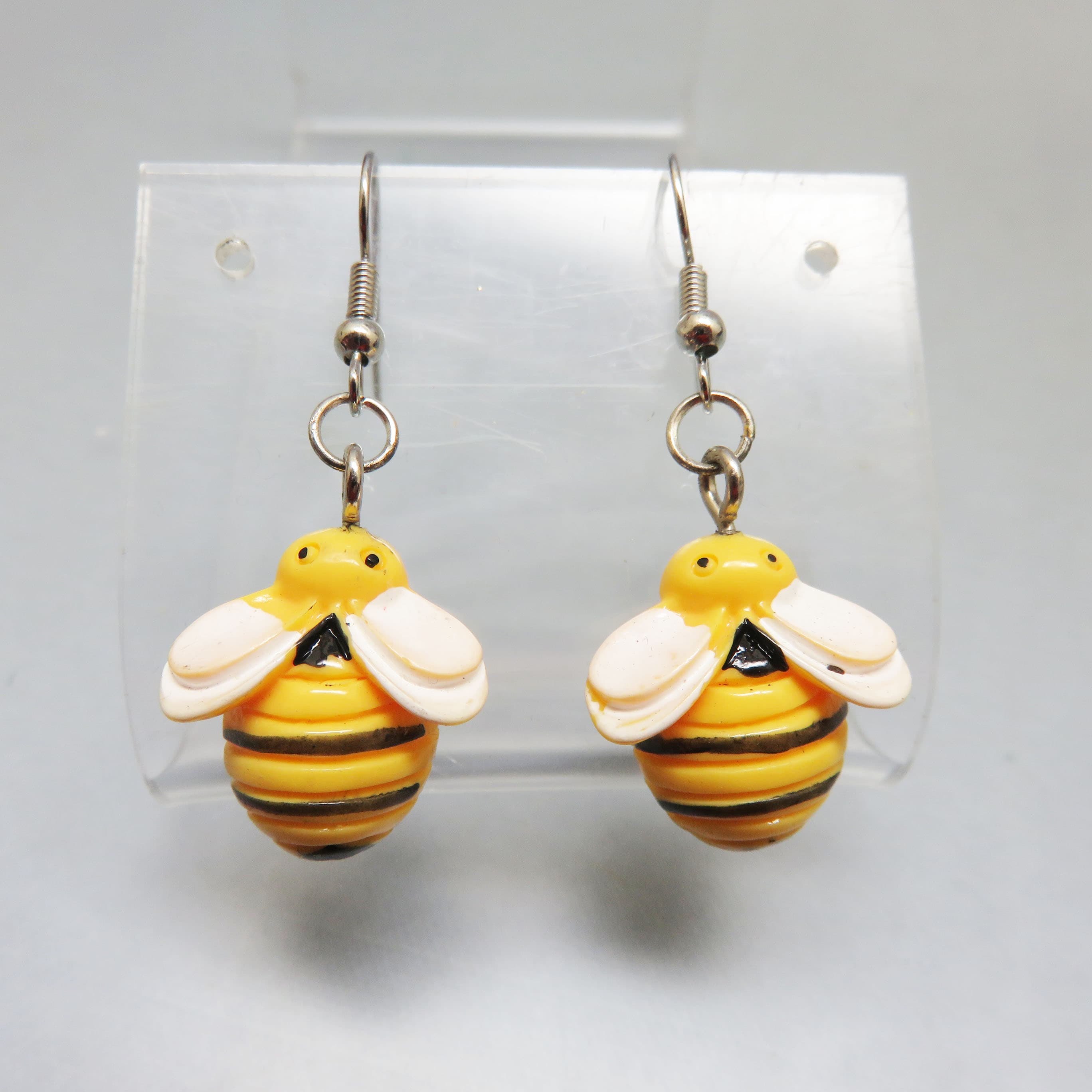 Adorable Hand Painted Plastic Bumble Bee Pierced Earrings