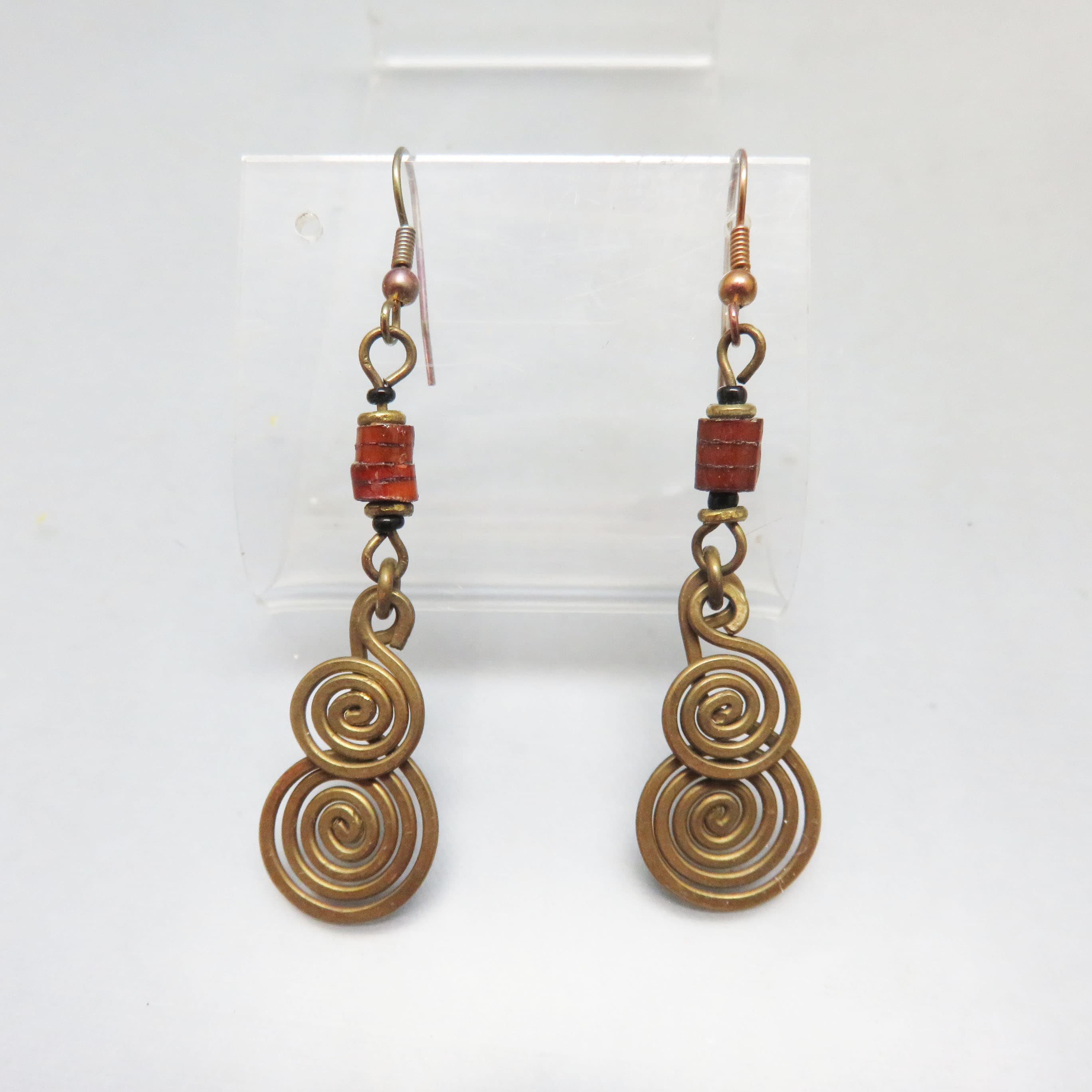 BoHo Bronze and Bead French Hook Pierced Earrings,