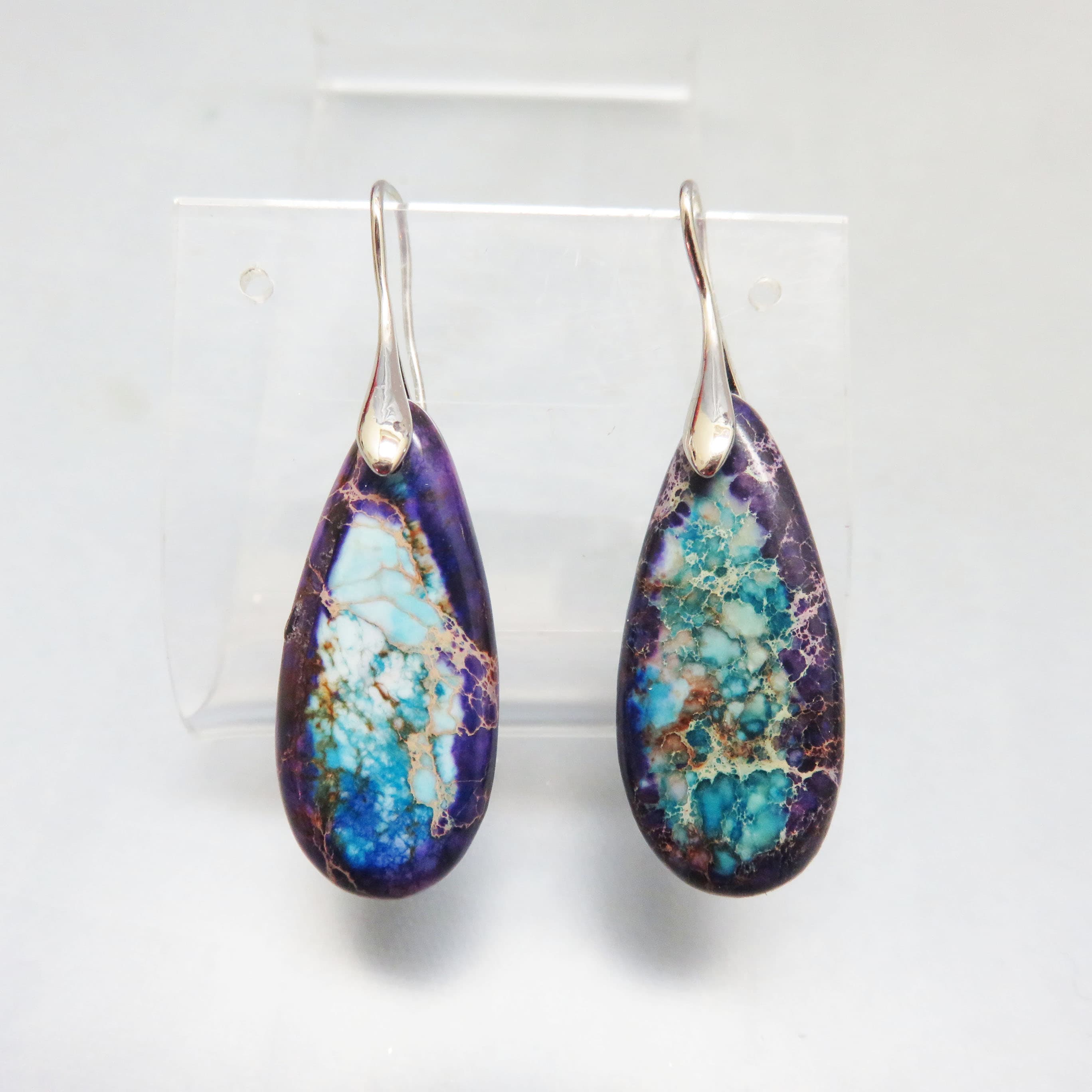 Dyed Impression Jasper Purple and Blue Vintage Pierced Earrings