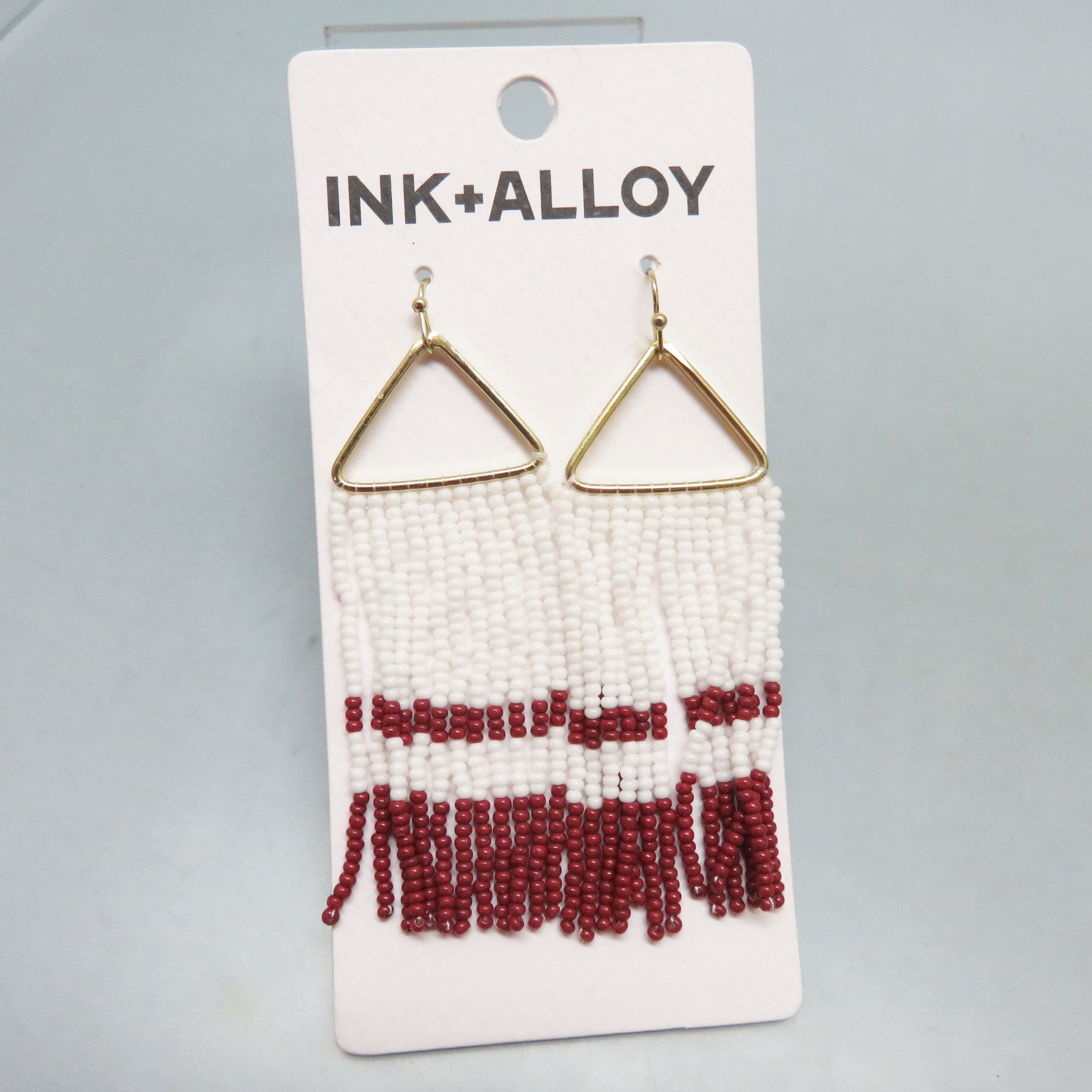 Ink + Alloy Hand Beaded Red and White Fringe Earrings from India, French Hook Style