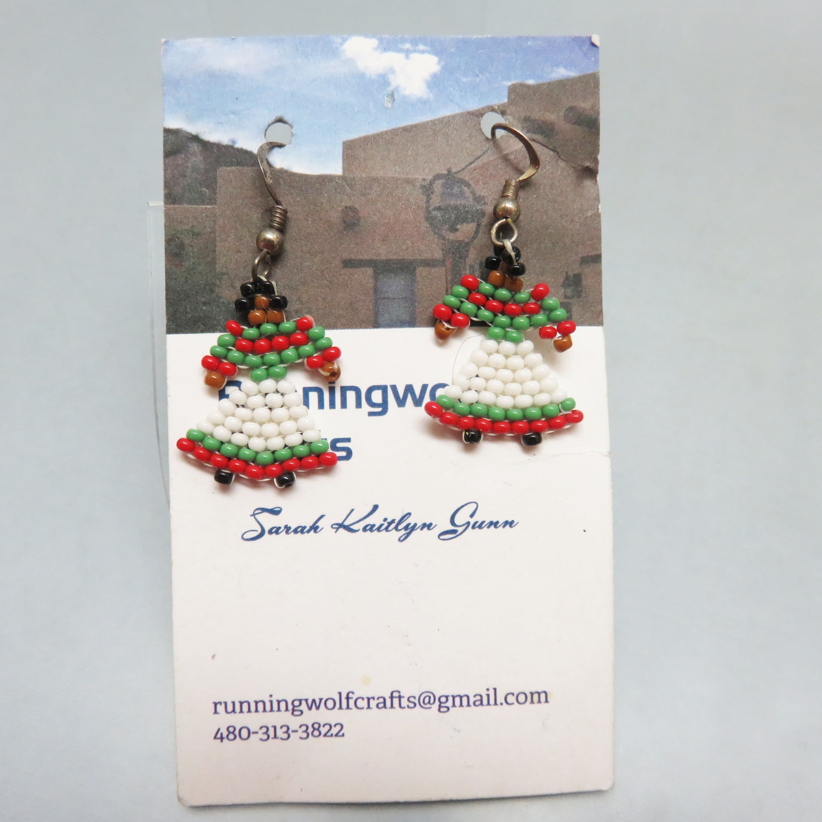Running Wolf Craft Studio Hand Beaded Native American Figure Pierced Earrings