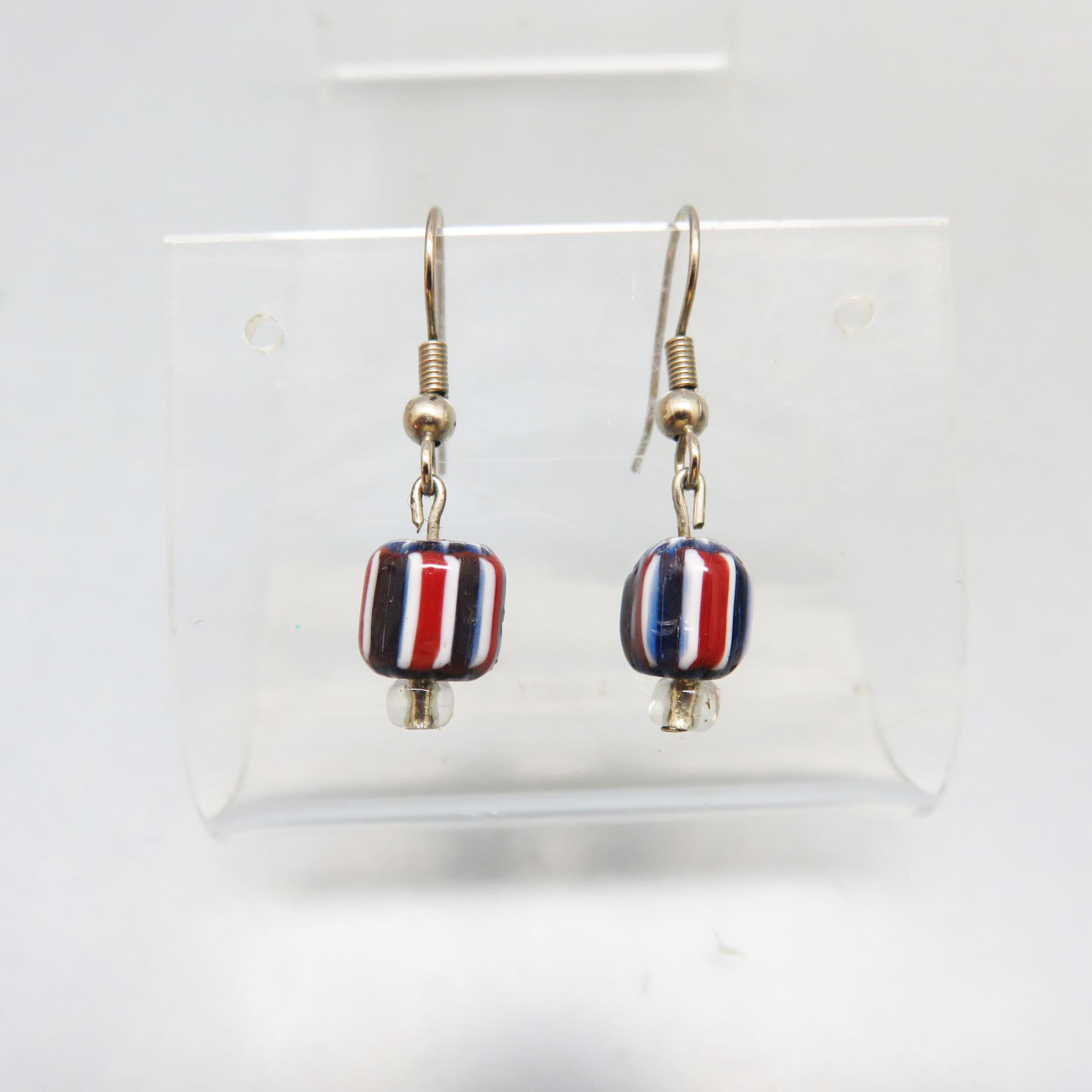 Patriotic Red, White, Blue Glass Bead Pierced Earrings, 4th of July