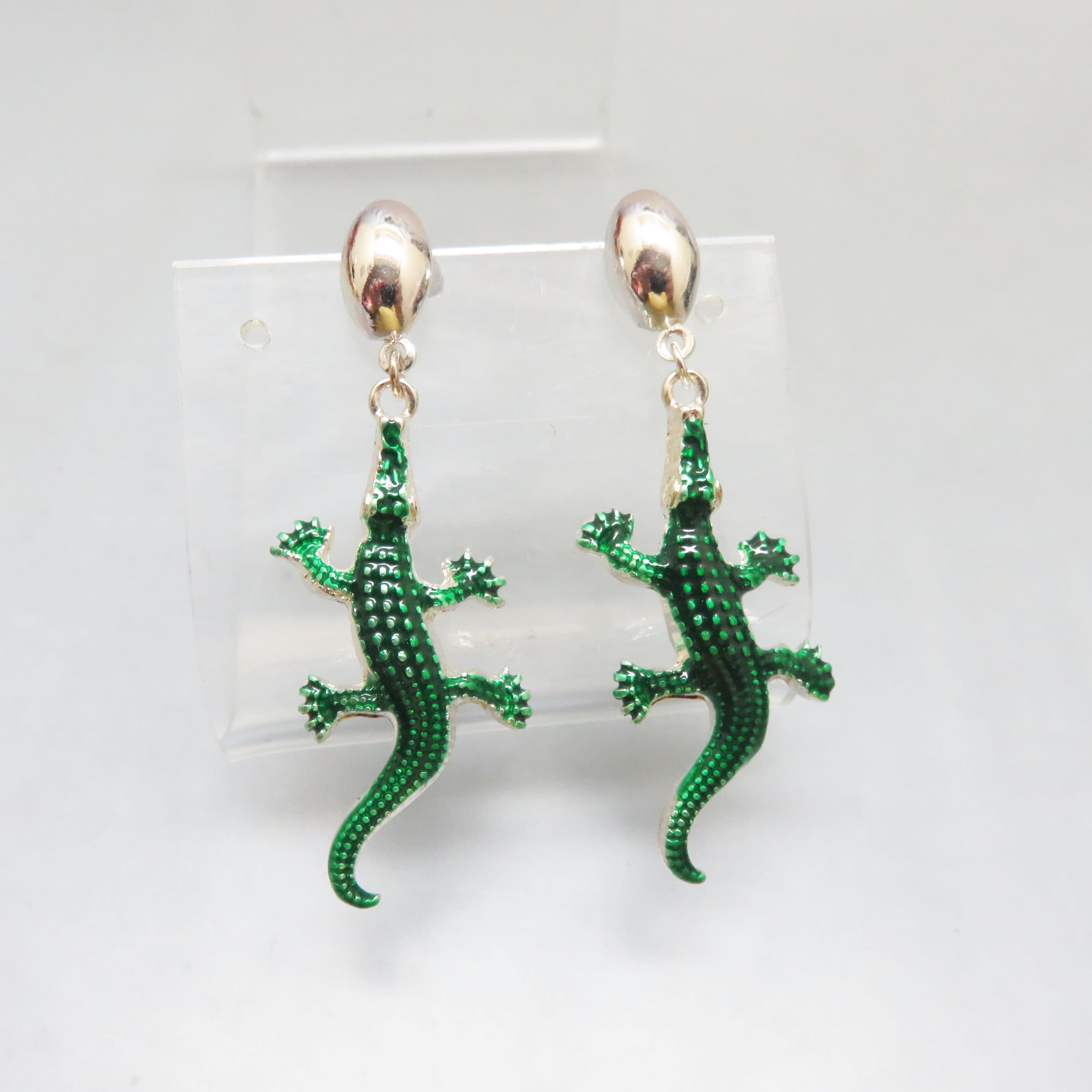 Green  Dangly Alligator Pierced Earrings