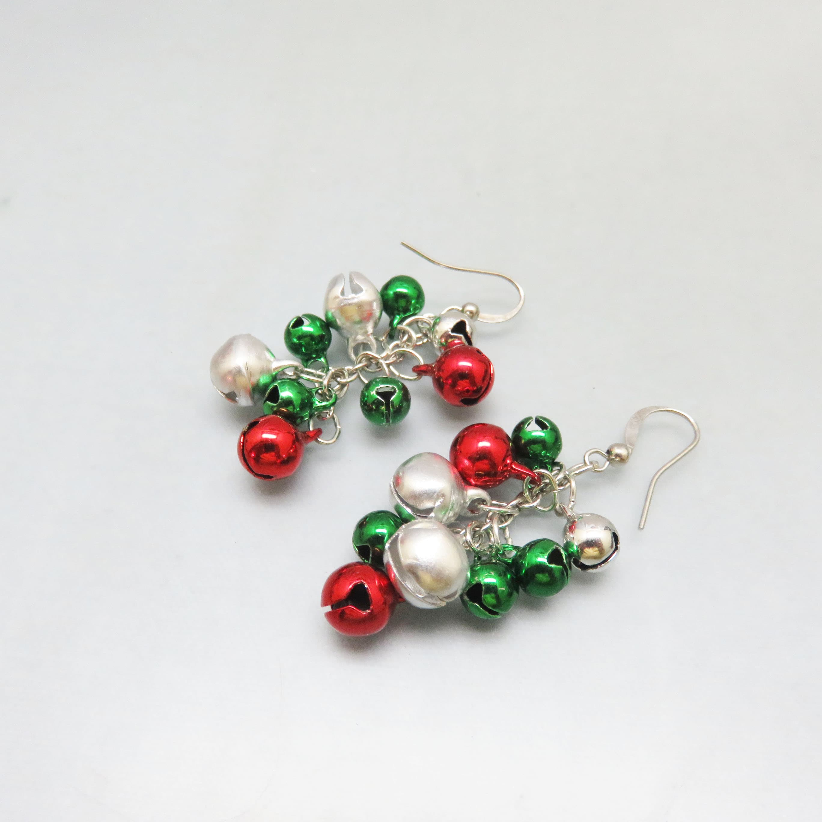 Christmas Jingly Bells Pierced Earrings, Red, Green and Silver