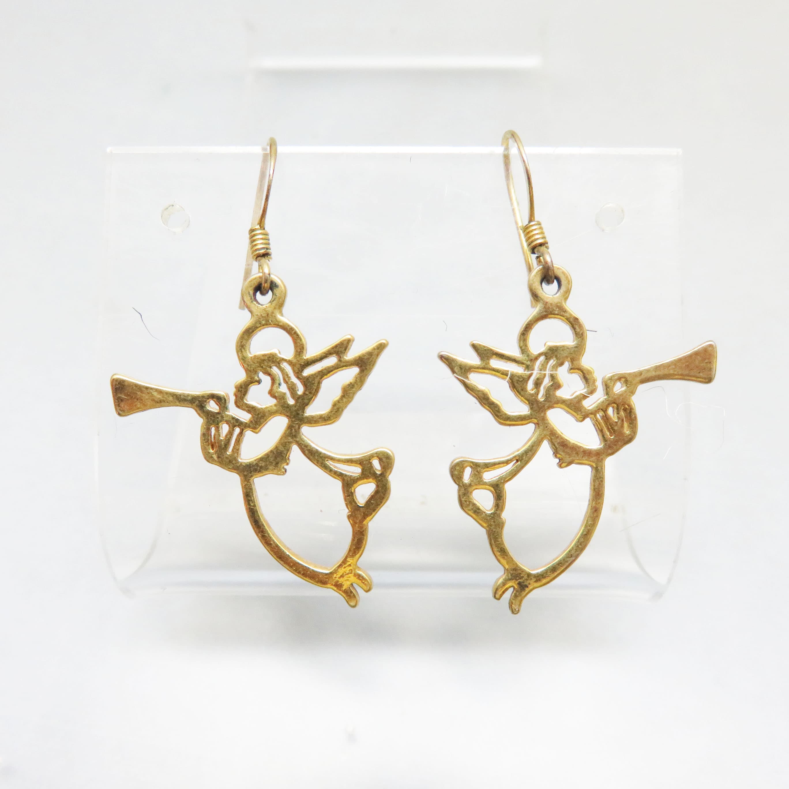 Vintage Gold Plated Trumpeting Angel Christmas Pierced Earrings