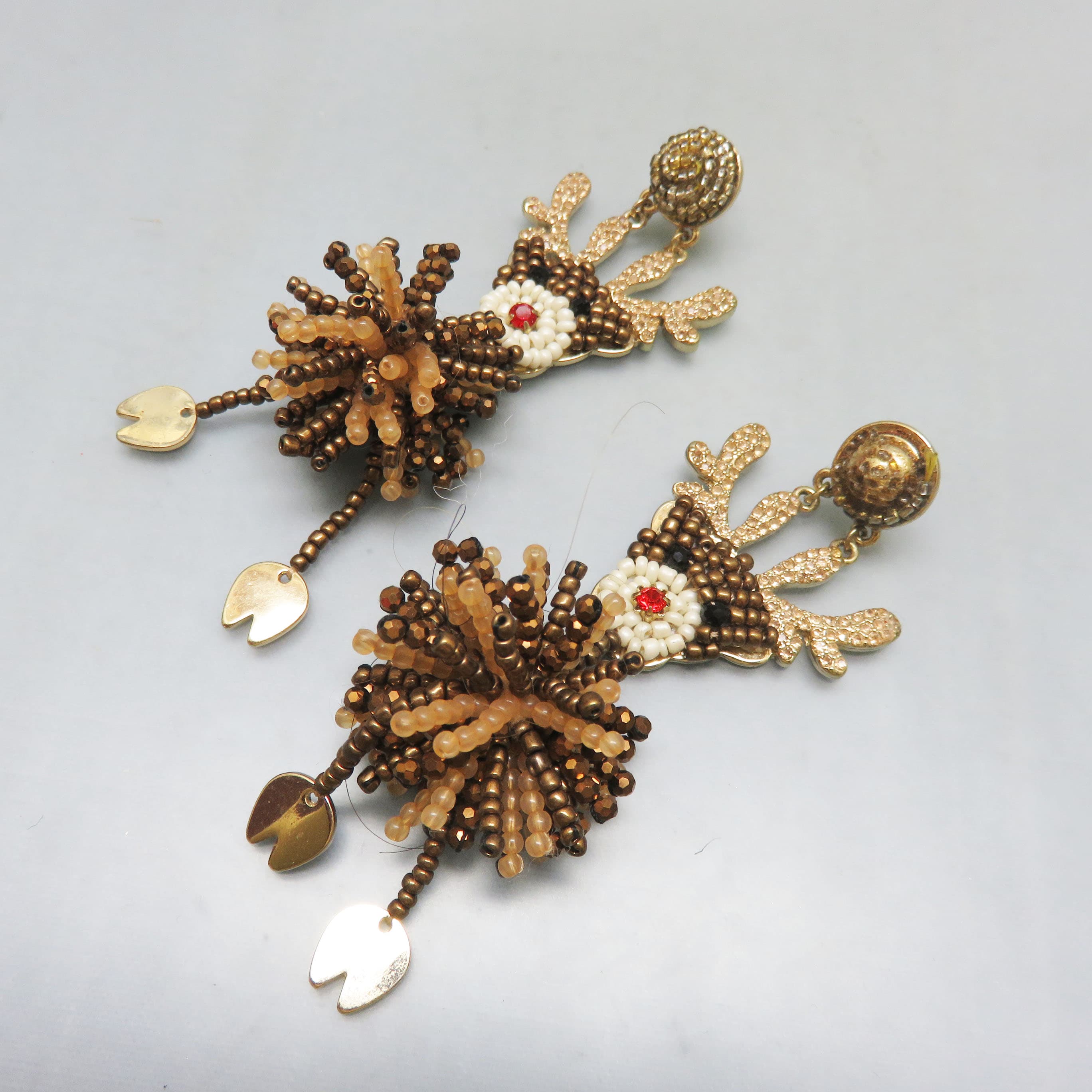 4 Inch Long Beaded Christmas Reindeer Pierced Earrings,  Bauble Bar