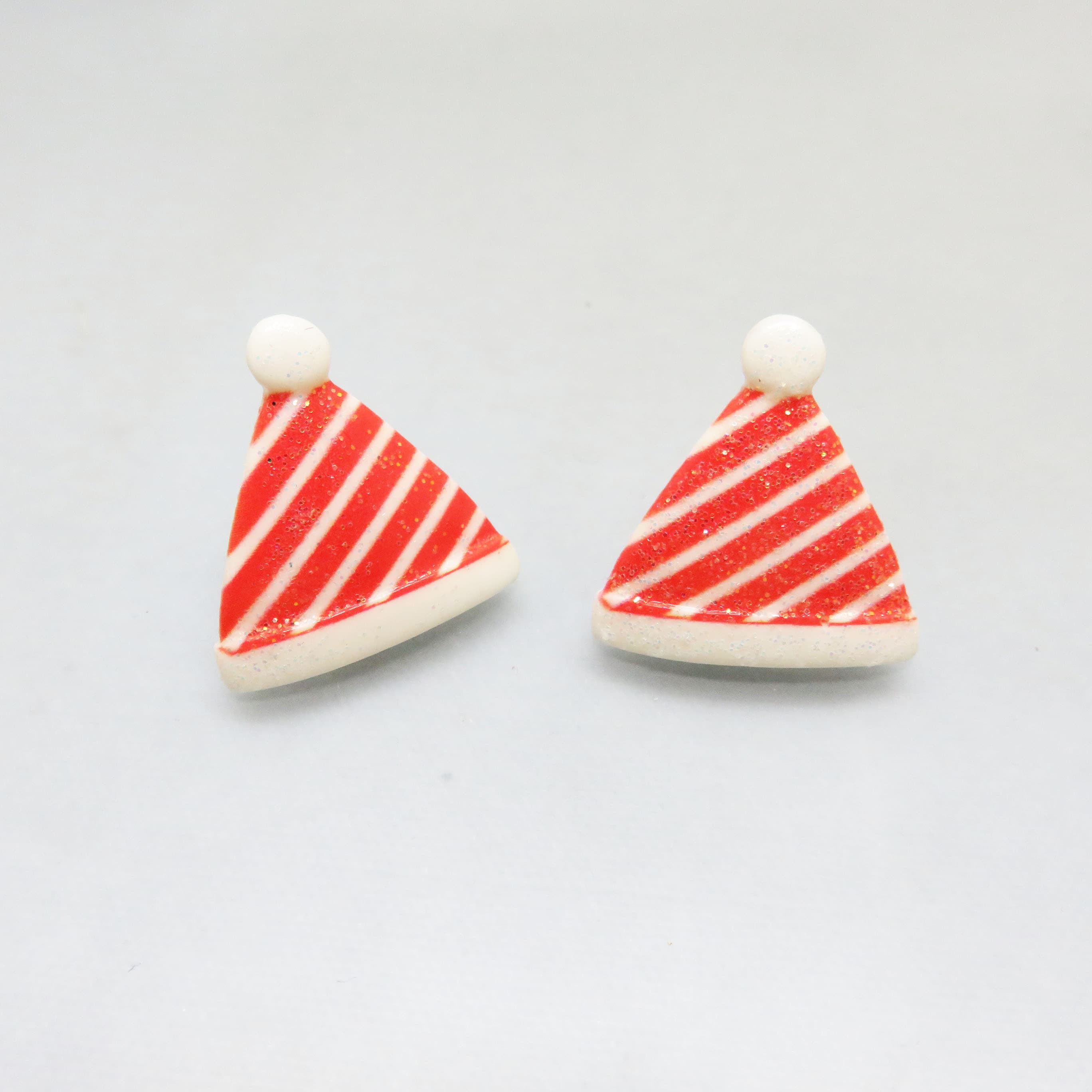 Red and White Striped Holiday Hat Post Style Pierced Earrings, Vintage Dimestore Earrings