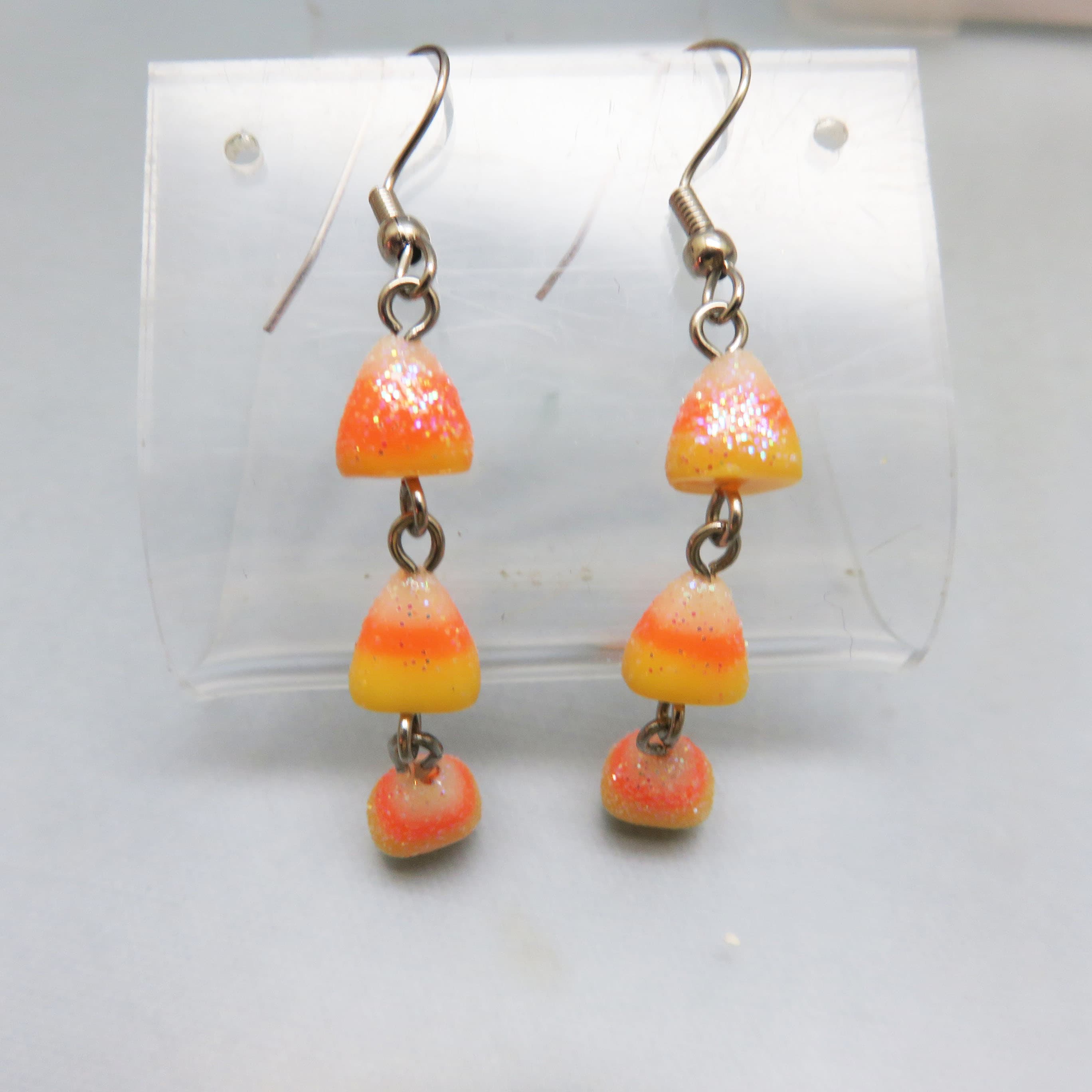Tiny Glittered Candy Corn Pierced Earrings, French Hook Style