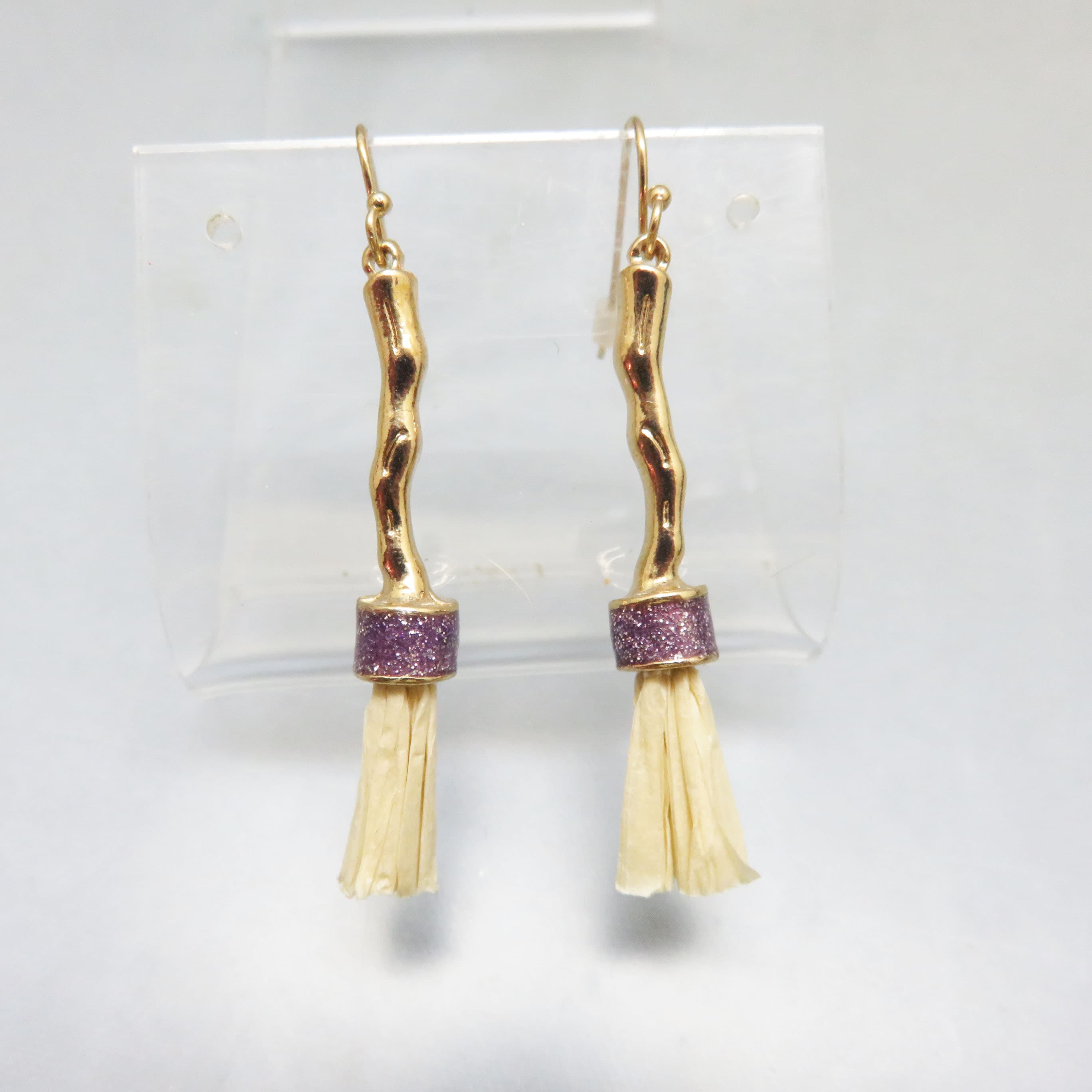 Glittered Witch's Broom French Hook Pierced Earrings